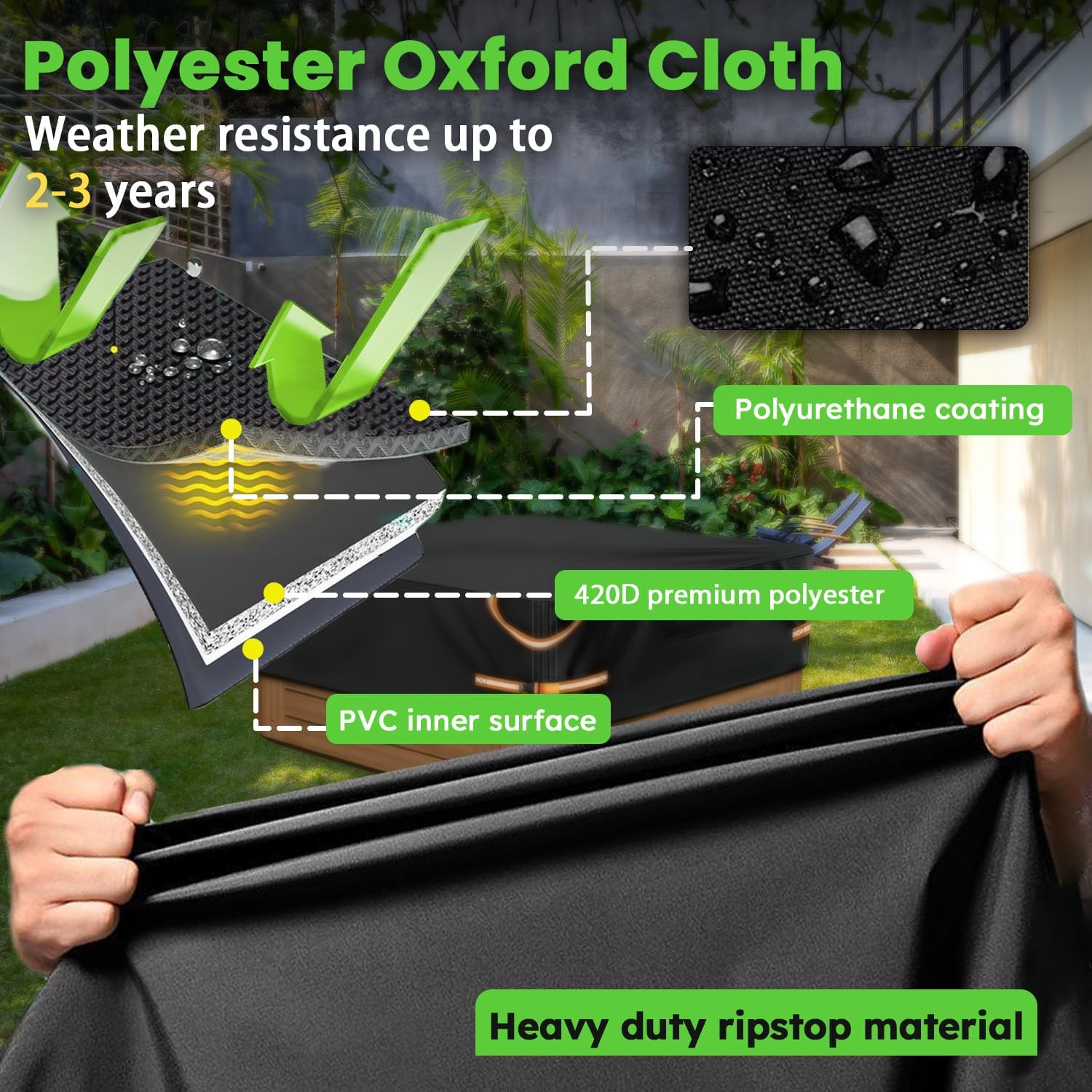 Hot Tub Cover Protector 600D Oxford Waterproof &ndash; Outdoor Square Spa Covers for Patio, Garden & Backyard, UV Resistant Dustproof Hot Tub Covers Replacement, Fits 220&times;220&times;30Cm image number 1