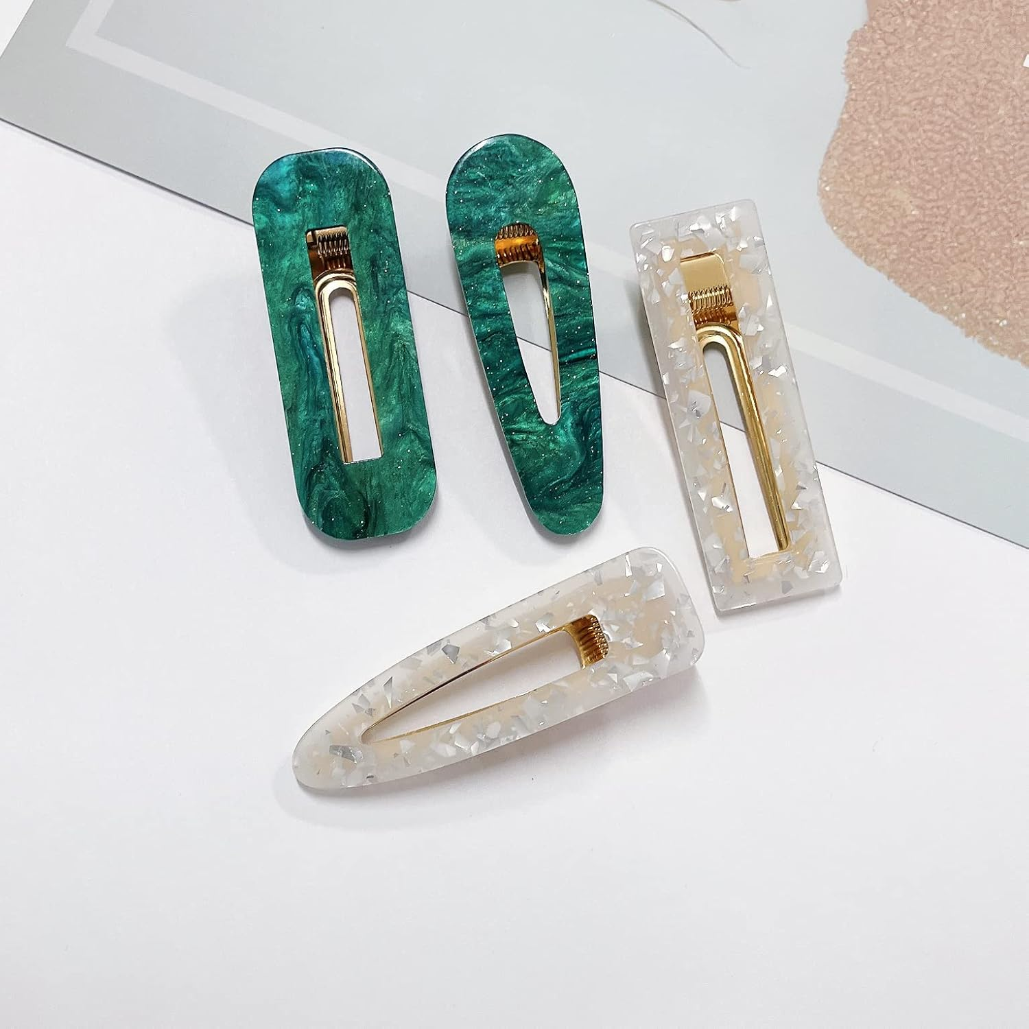 Parcce 12 Pieces Acrylic Resin Marble Hair Clips Set, Decorative Pearls Hair Barrettes Sweet Decorative Bobby Pins Hairpin Headwear Hair Accessories Headwear for Women and Girls&hellip; image number 4