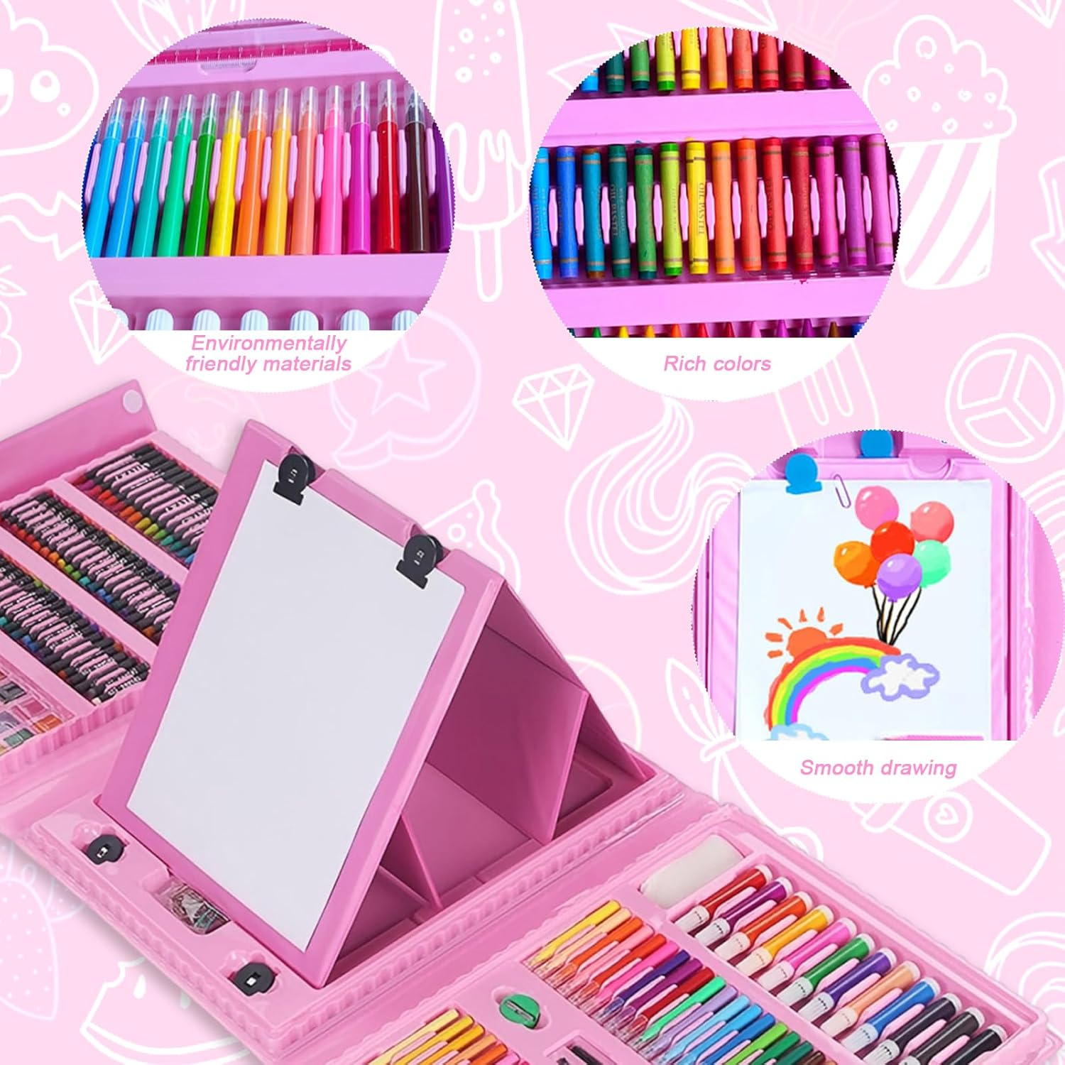 208-Piece Art Set with Easel - Complete Drawing Kit for Kids & Adults, Includes Oil Pastels, Crayons, Watercolour Pens, Coloured Pencils - Good Stationery for Kids Age 8-10 image number 3