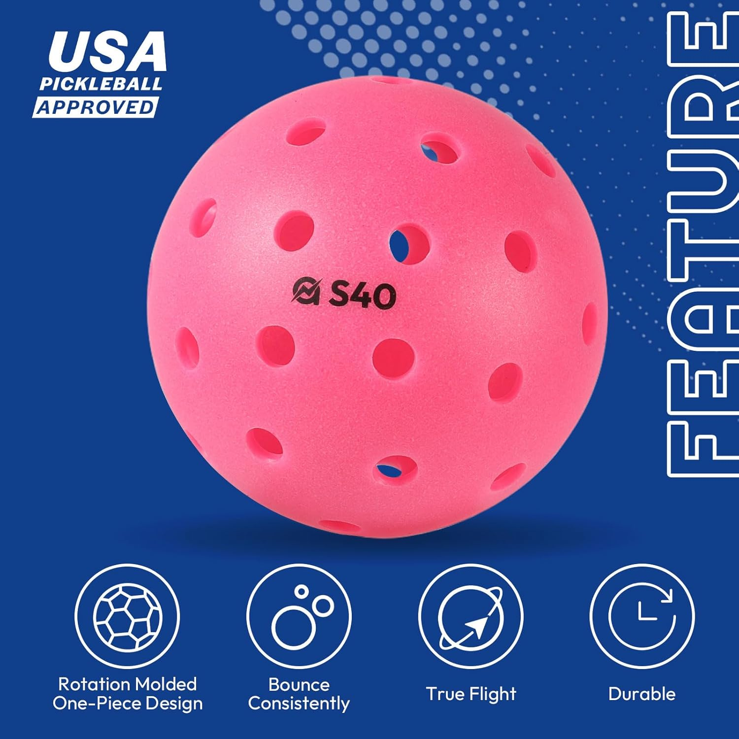A11N S40 Outdoor Pickleball Balls- USA Pickleball Approved for Tournament Play, 3/6/12/50-Pack, Neon Green/Fuchsia/Tangerine image number 2