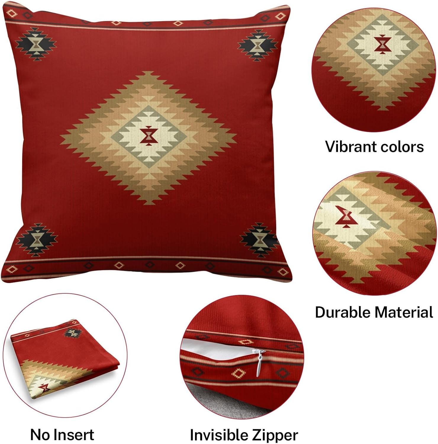 Artsocket Set of 4 Throw Pillow Covers South Southwest Western Tribal Red Native American Home Cultural Geometric Hue Country Decorative Pillow Cases Home Decor Square 18X18 Inches Pillowcases image number 1