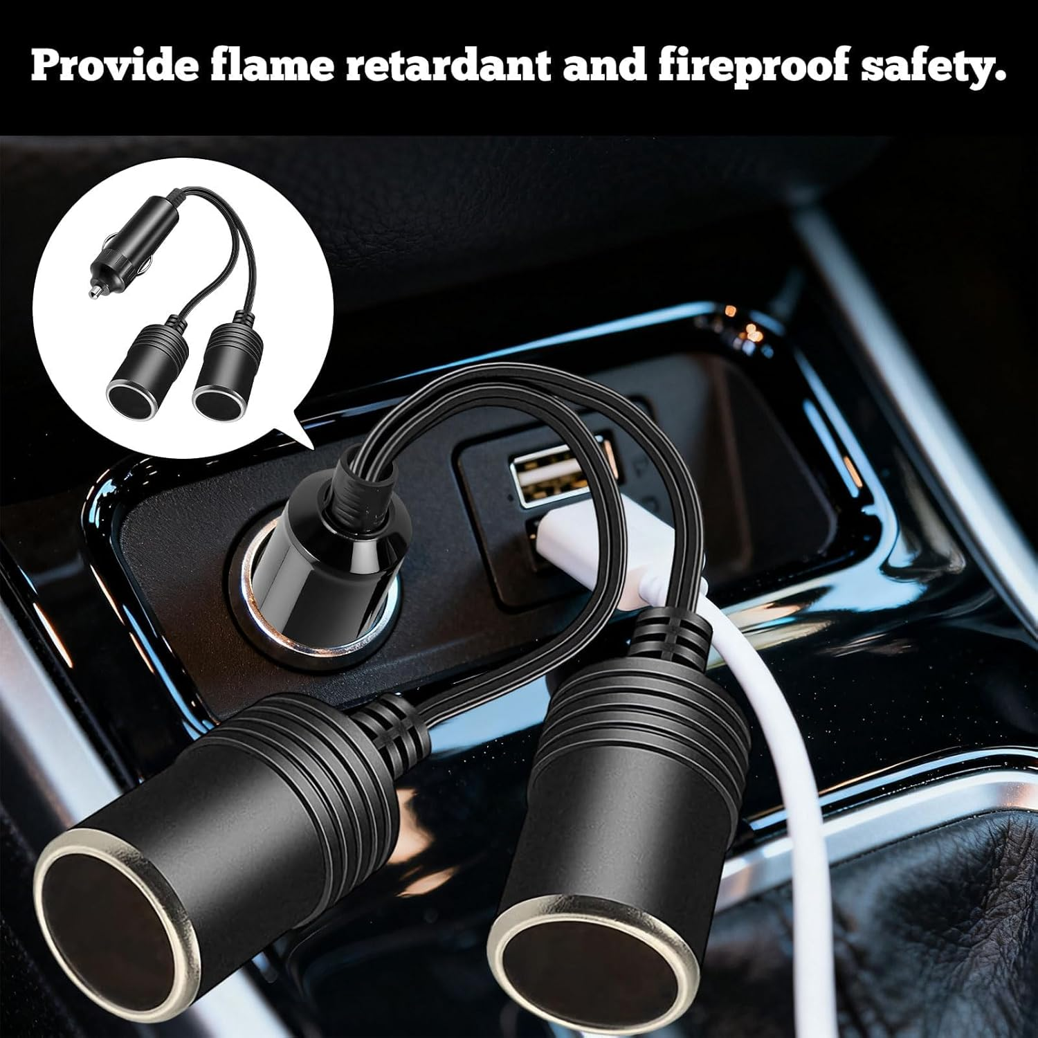 1 to 2 Car Cigarette Lighter Adapter, 2 Pcs Car Charger Adapter 15 CM, 12V/24V Double Adapter, Double Power Adapter Female Socket, 2-Way Splitter Y Adapter for Cars Trucks Rvs, Power Multiple Devices image number 4