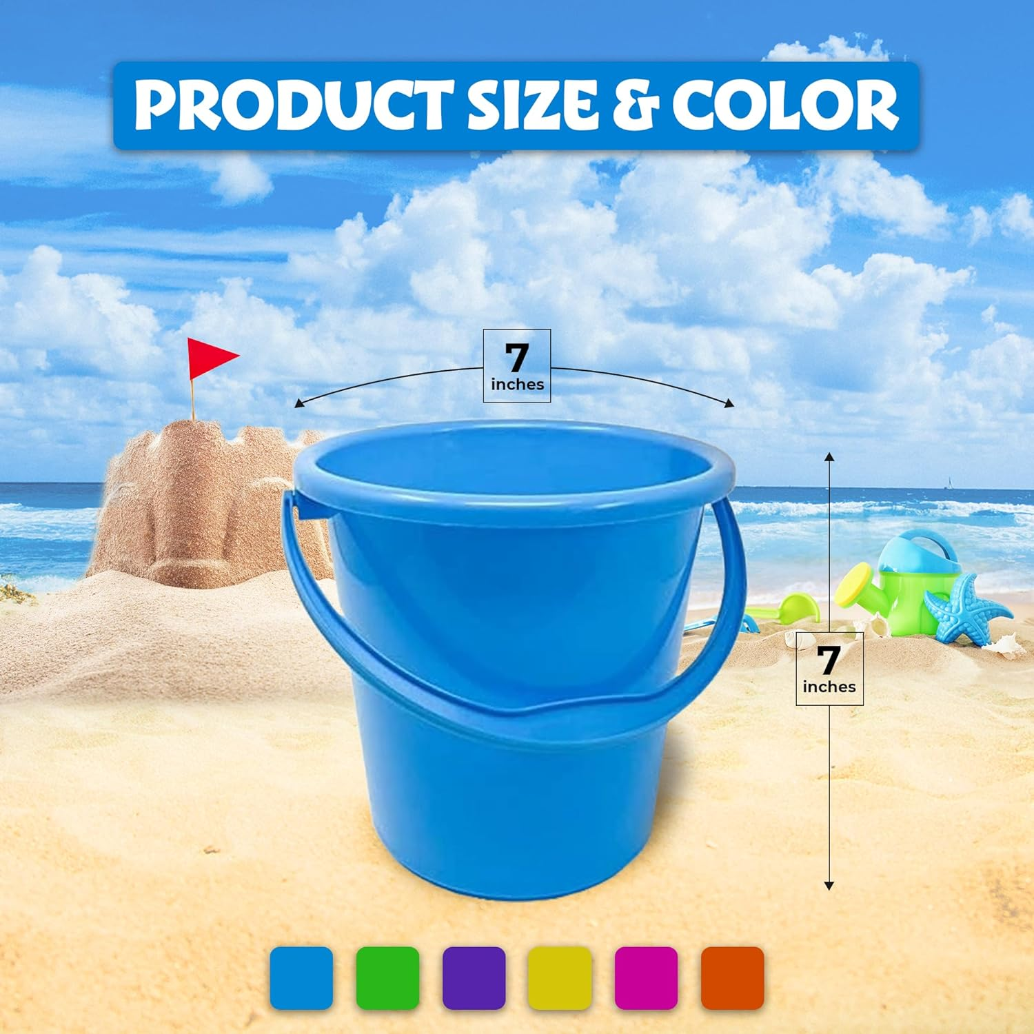 12 Pack Beach Pails Sand Buckets - Pails and Buckets for Kids - Beach Toys Use for Sand Molds & Castles - Buckets with Handles for Beach & Pool image number 2