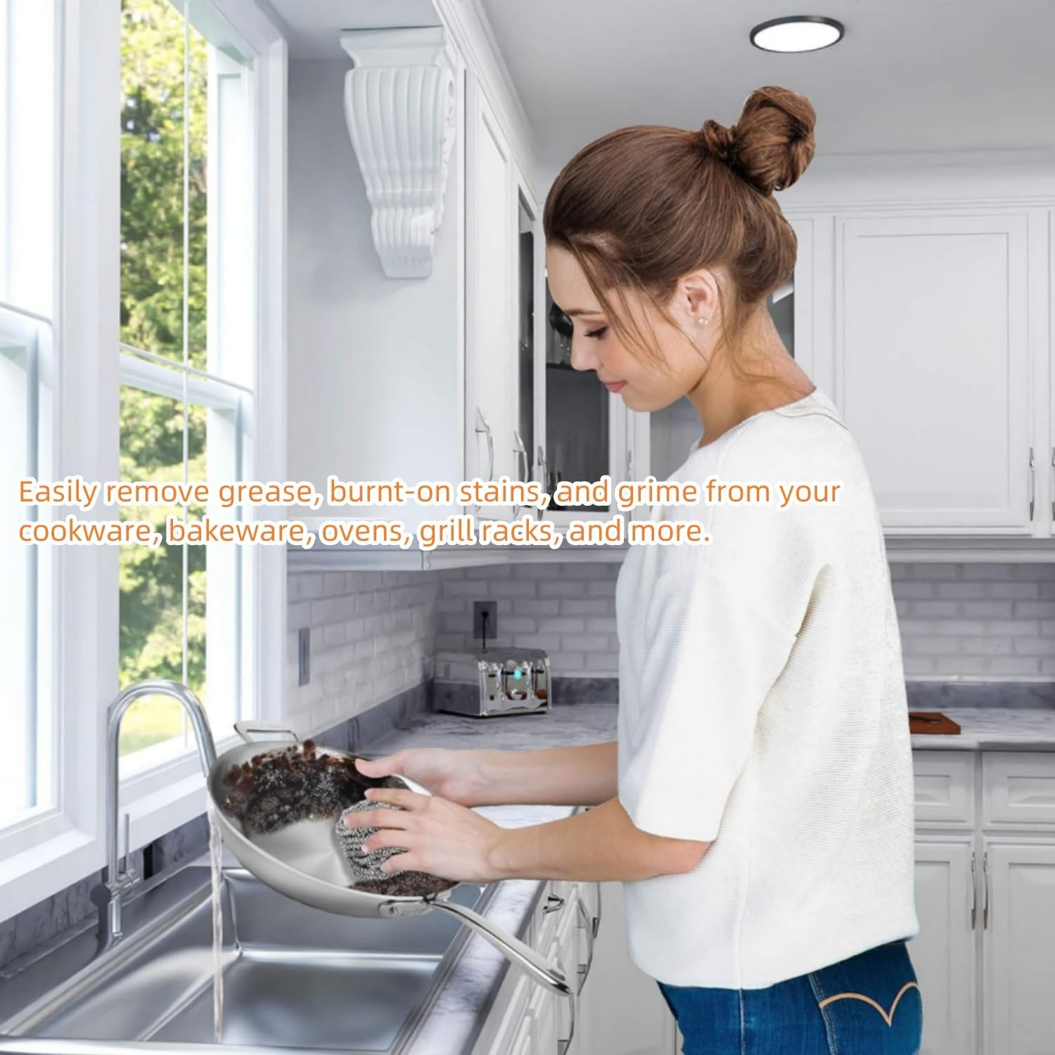 6Pcs Stainless Steel Scrubbers, Steel Wool Scourers Scouring Pads Metal Sponges, Easy Scouring Grease Dirt Oil Rust for Dishes,Pans,Pots,Ovens,Grills,Sinks,Easy Scouring for Tough Kitchen Cleaning image number 1