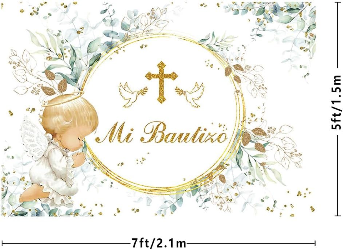 MEHOFOND 2.1 X 1.5 M Children'S Christening Background Angel Baby My Communion Cross Photography Background Dove Communion Church Christening Party Decoration Banner Studio Supplies image number 3