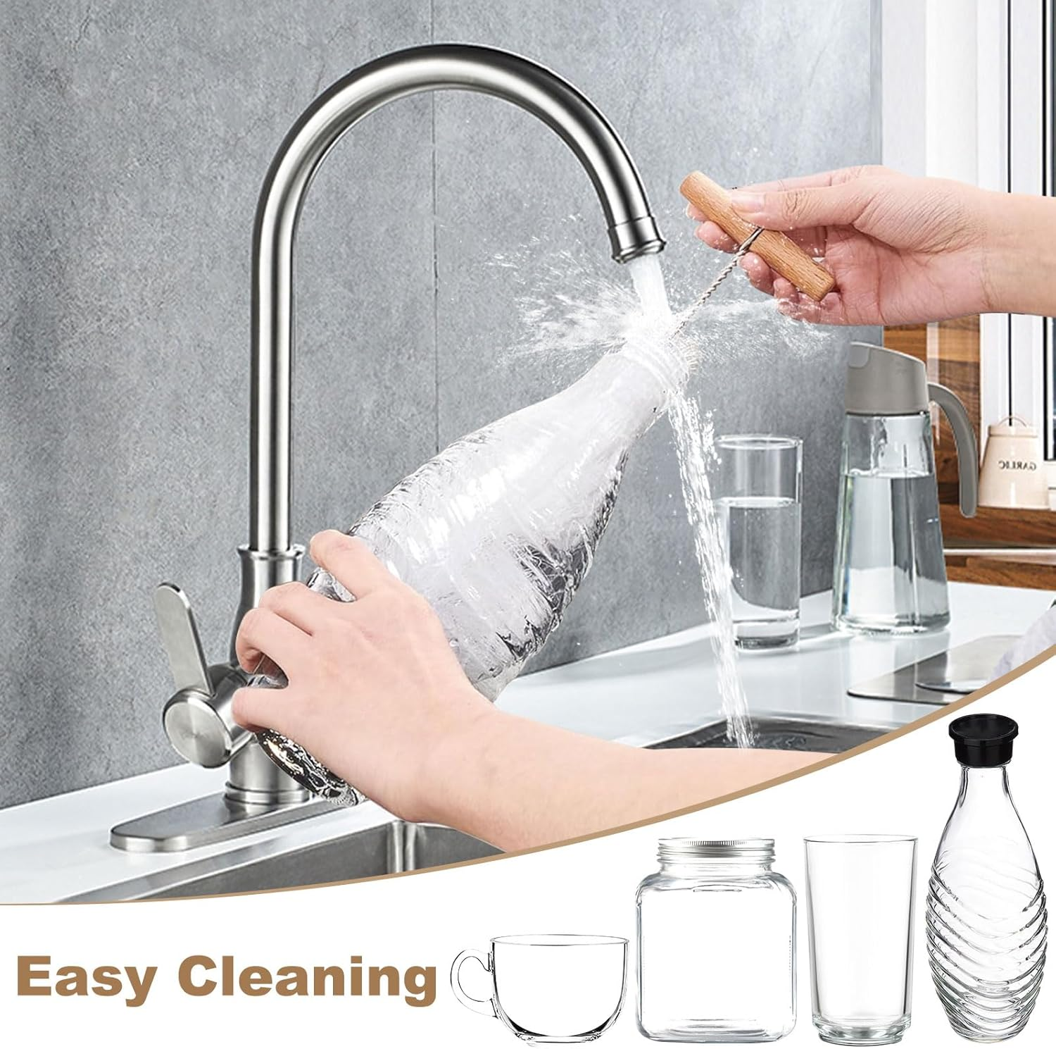 35 Cm Bottle Brush Compatible with Sodastream Bottles, Hard Bristles and a Soft Sponge, Scratch-Free Bottle Cleaner Brush Removes Stubborn Dirt, Sodastream Accessories (Black)