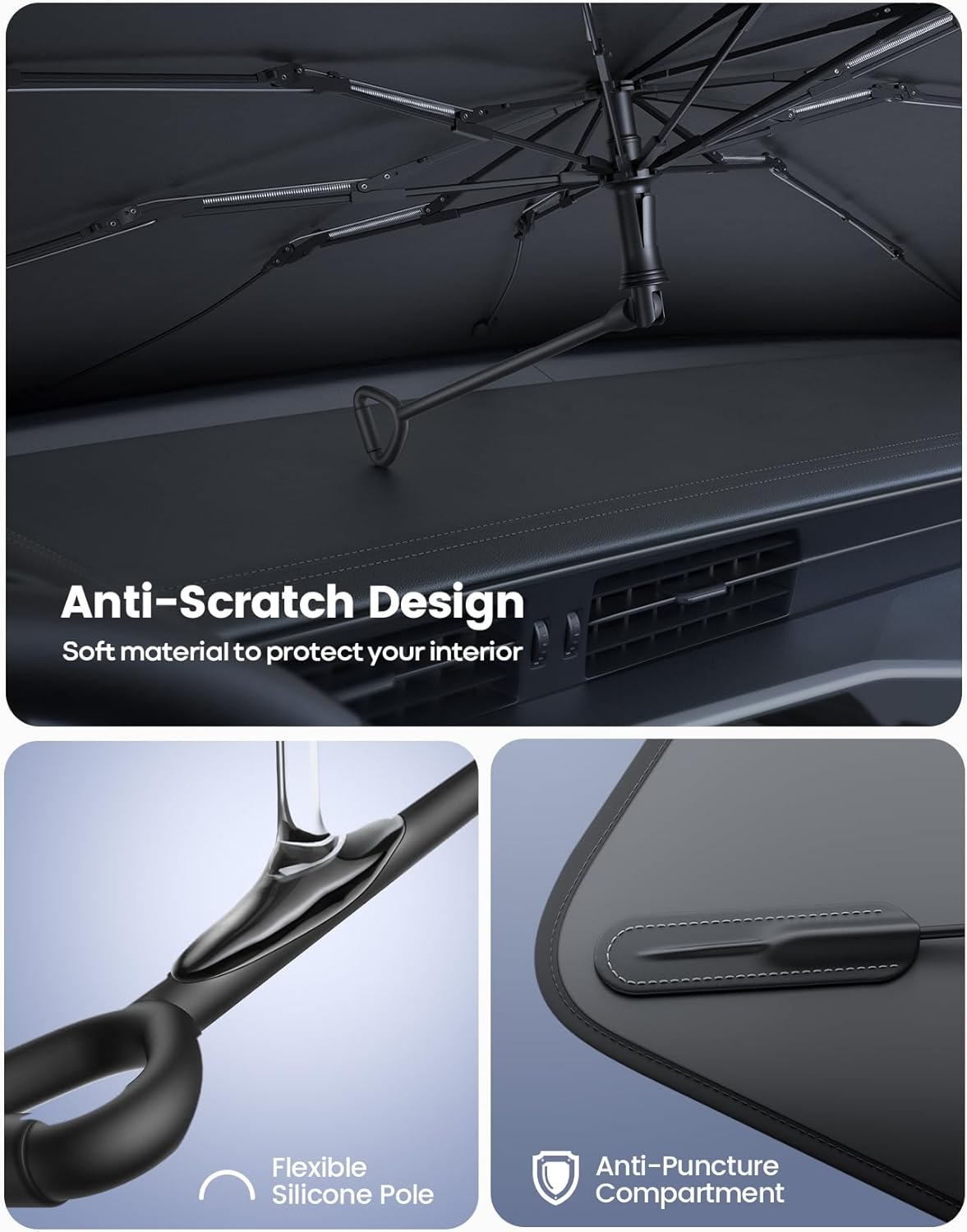 Lamicall Car Windshield Sunshade Umbrella &ndash; 5-Layer UV Block, 10-Rib Fiberglass Frame for Heat Insulation, 145X85Cm Front Window Interior Sun Protection, for Medium Sedan, SUV Windshield image number 1