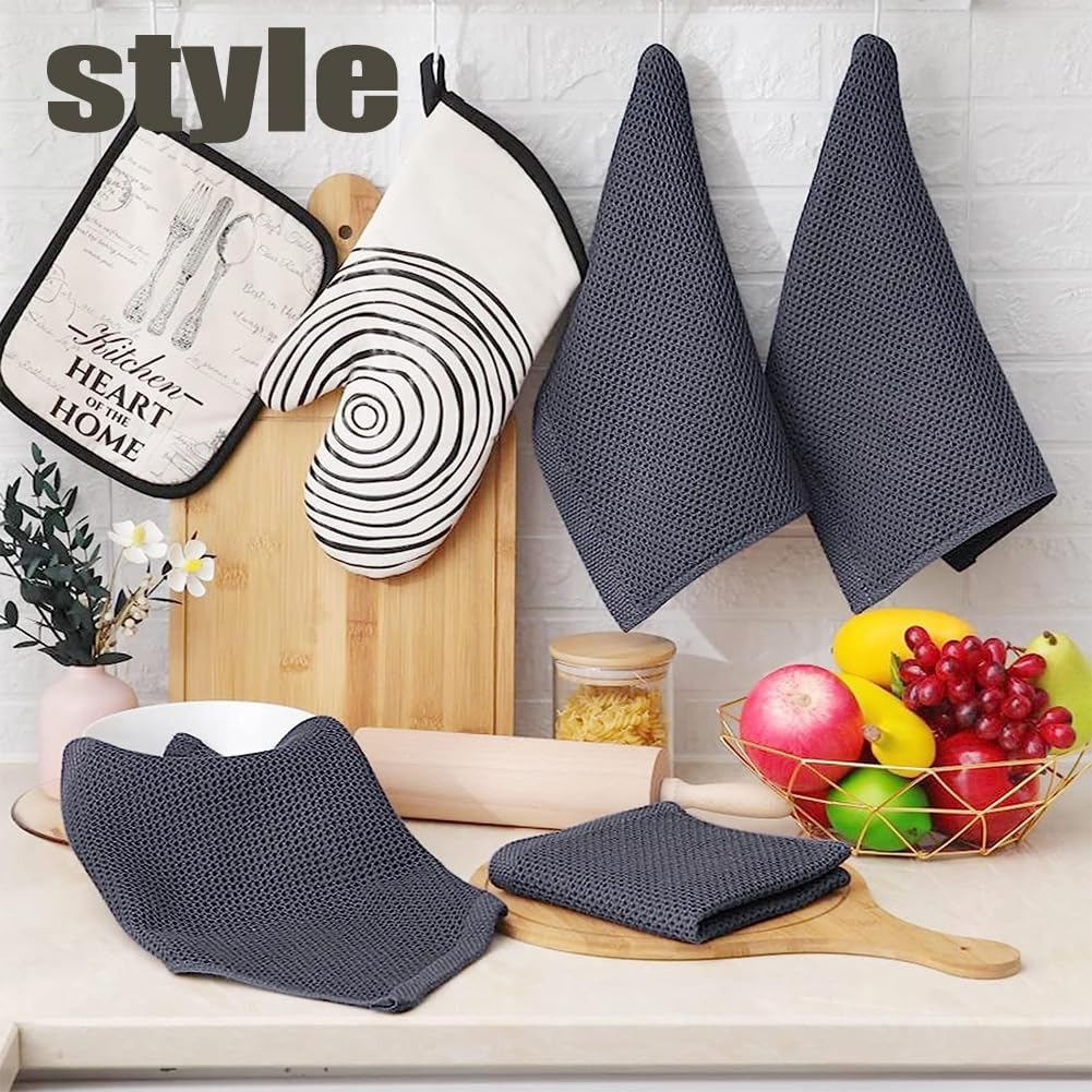 6-Pack 100% Cotton Waffle Weave Kitchen Dish Cloths, Ultra Soft and Absorbent Dish Towels, Reusable Absorbent Cleaning Cloths, Quick Drying Dish Rags, 12X12 Inches, Dark Grey image number 3