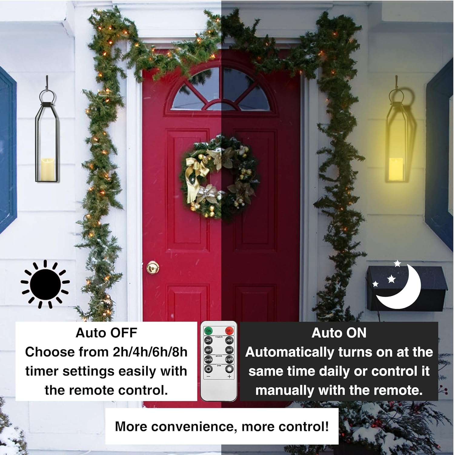 Perfnique Modern Farmhouse Lantern Decor, 39Cm X 11Cm Set of 2 Metal Lanterns, 2 LED 6Hr Timer Flickering Flameless Candles, Lanterns Decorative for Outdoor Decor, Home, Indoor, Patio (Black) image number 5