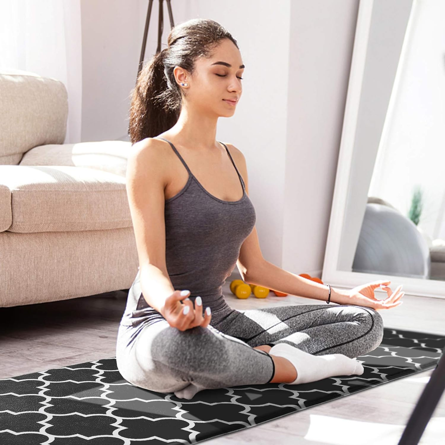 KMAT Kitchen Mat [2 PCS] Cushioned Anti-Fatigue Floor Mat, Waterproof Kitchen Mats and Rugs Heavy Duty PVC Ergonomic Comfort Standing Foam Mat for Kitchen, Floor Home, Office, Sink, Laundry,Black image number 3