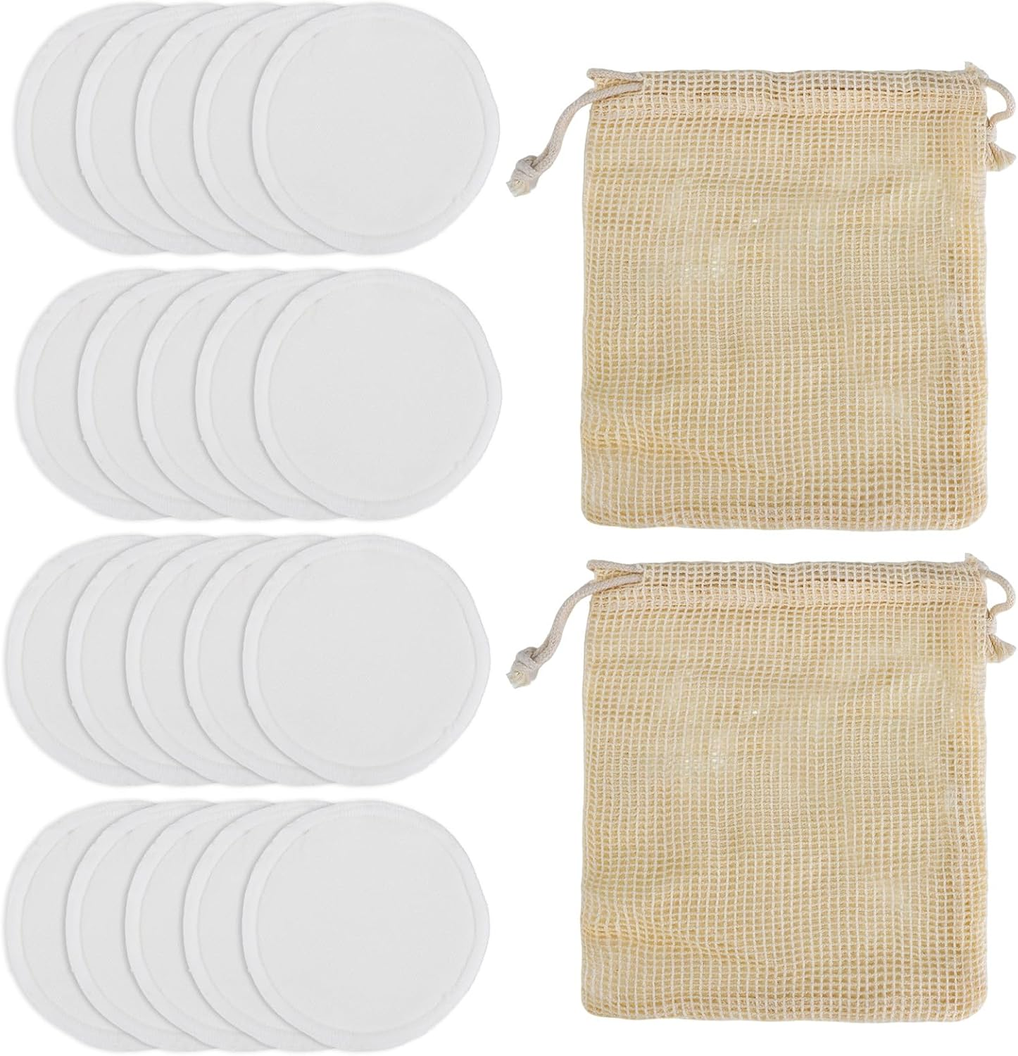 20 Pack Reusable Makeup Remover Pads, Bamboo Facial Rounds Ultra-Soft for All Skin Types, Gentle Exfoliating & Cleansing Bamboo Cotton Rounds with 2 Mesh Wash Bags, Eco-Friendly