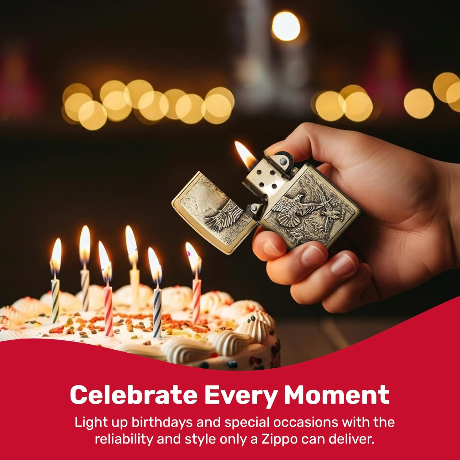 Zippo Adult-Unisex 20854 Brushed Brass Where Eagles Dare Lighter image number 2