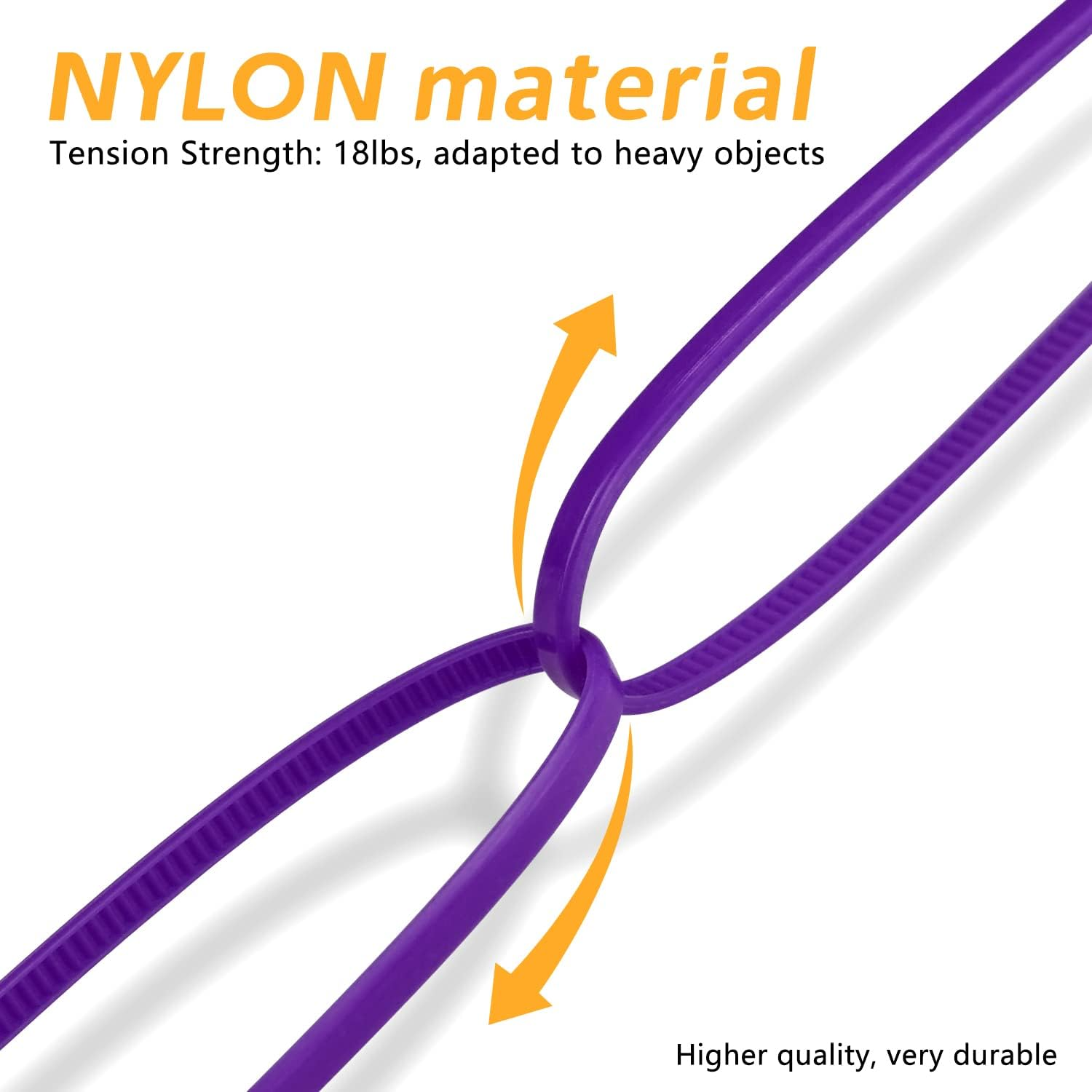 BOROLA Colorful Cable Zip Ties, 100 Packs Self Locking Wire Ties, Perfect for Home, Office, Garage and Workshop (Purple, 8 Inch) image number 3