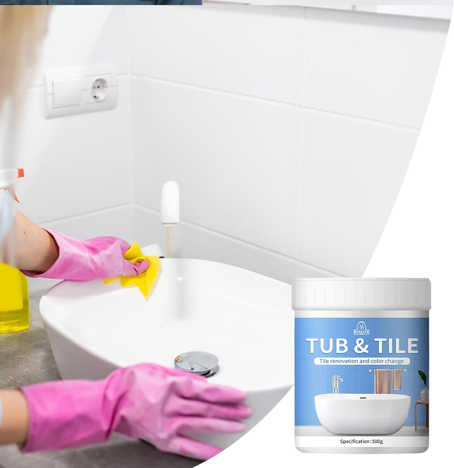 Tub and Tile Paint Kit, Bath Enamel Paint White Repair, 500G White Enamel Touchs-Up Paint, No Undercoat Needed - for High Moisture Surfaces - High Gloss- for Bathtubs, Tiles, Sinks, Showers image number 3