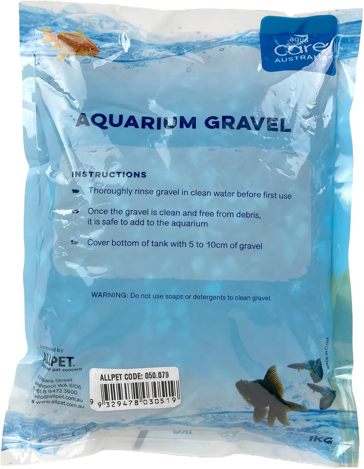Aqua Care Aquarium Gravel Blue 1Kg, 3-5Mm - Suitable for Freshwater and Saltwater Fish Tanks, Aqua Safe, Aquarium Decorative Gravel