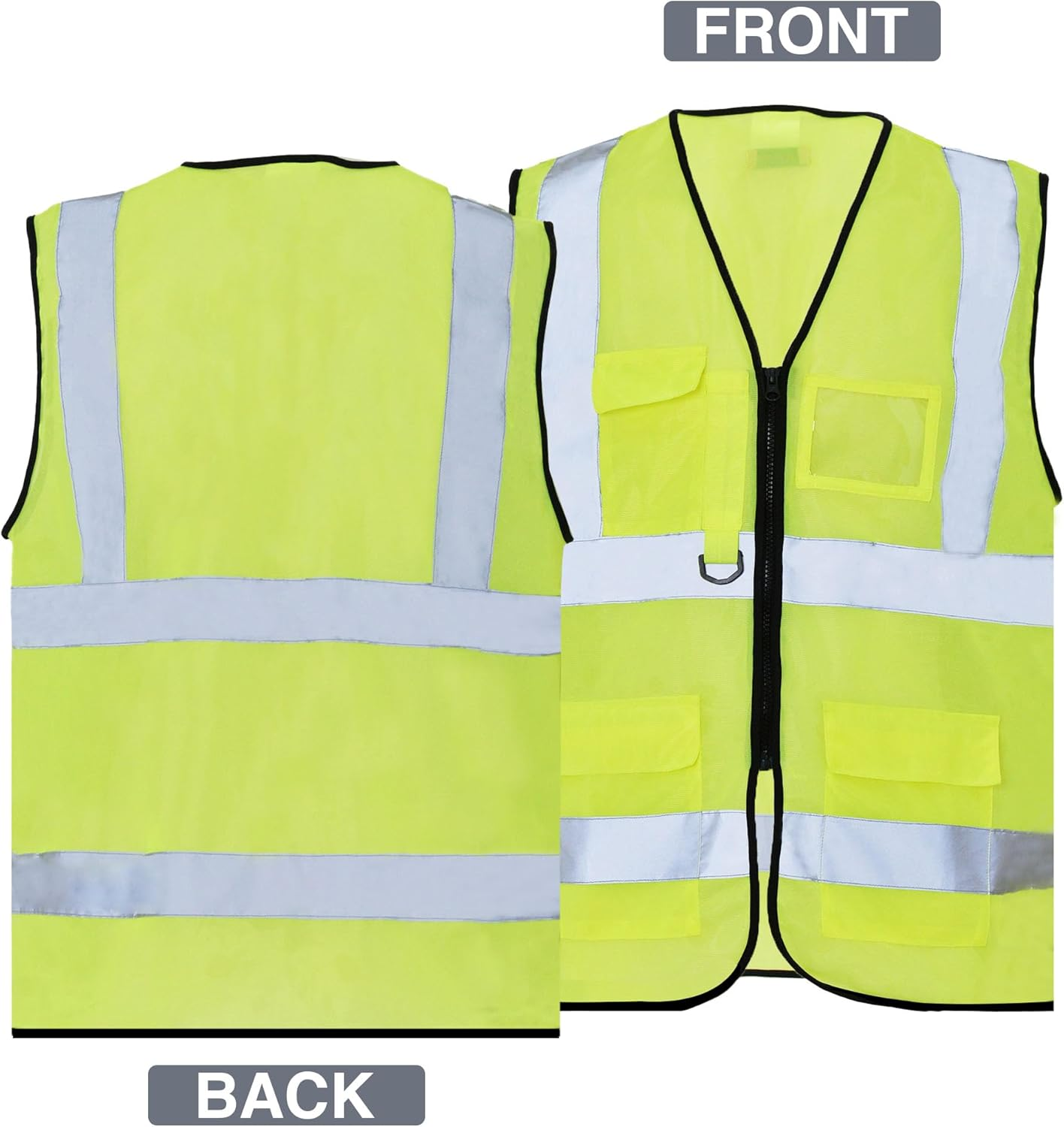 High Visibility Vest Reflective Strip Front & Back 3 Pockets 1 ID Window Ideal for Construction, Security and Industrial Work image number 3
