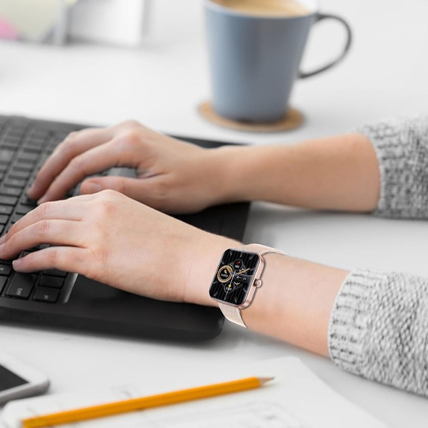 Acime Blood Glucose Sugar Smart Waatch, Popglory Smartwaatch with Blood Pressure, Fitness Tracke with Heart Rate Monitor, Full Touch Fitness Waatch for Androi & Ios for Men Women, LKHWIM5PHUB8F3SZM image number 5