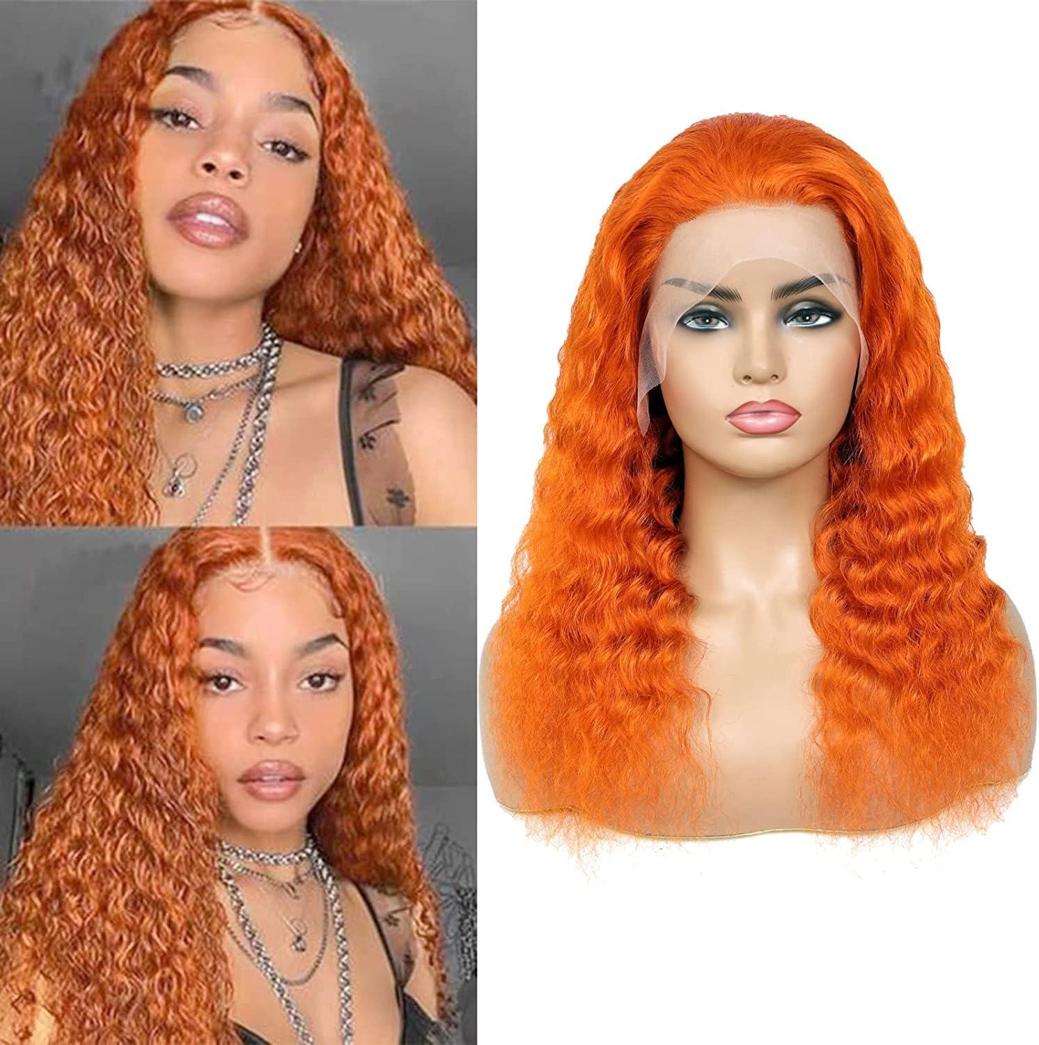 MNMNM Orange Lace Front Wigs Body Wave Human Hair Wig Lace Wig Brazilian Human Hair Wave 13 X 4 Human Hair Wig image number 6