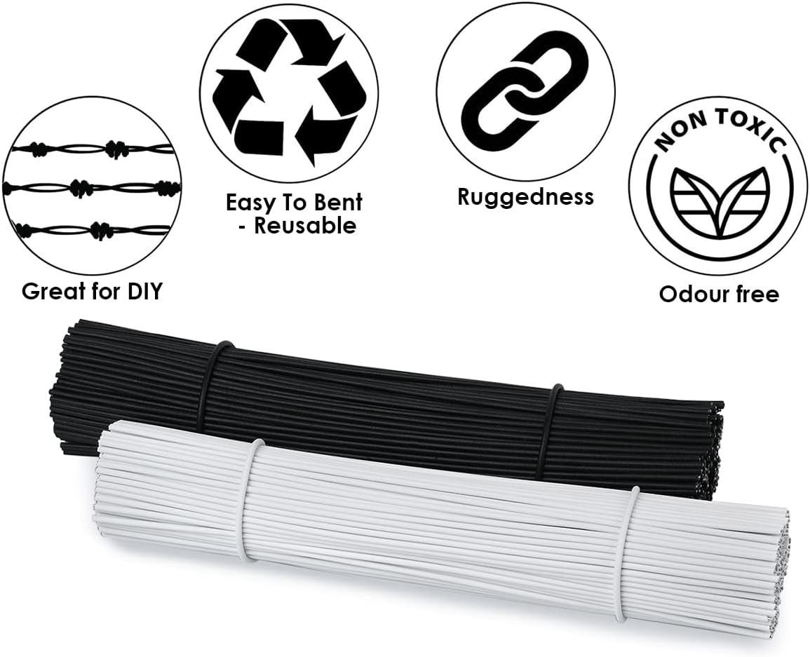 DS. DISTINCTIVE STYLE 6 Inch Twist Ties Set of 200 Bread Bag Ties Wire Twist Ties for Cord Management (Black and White (Round Shape)) image number 4