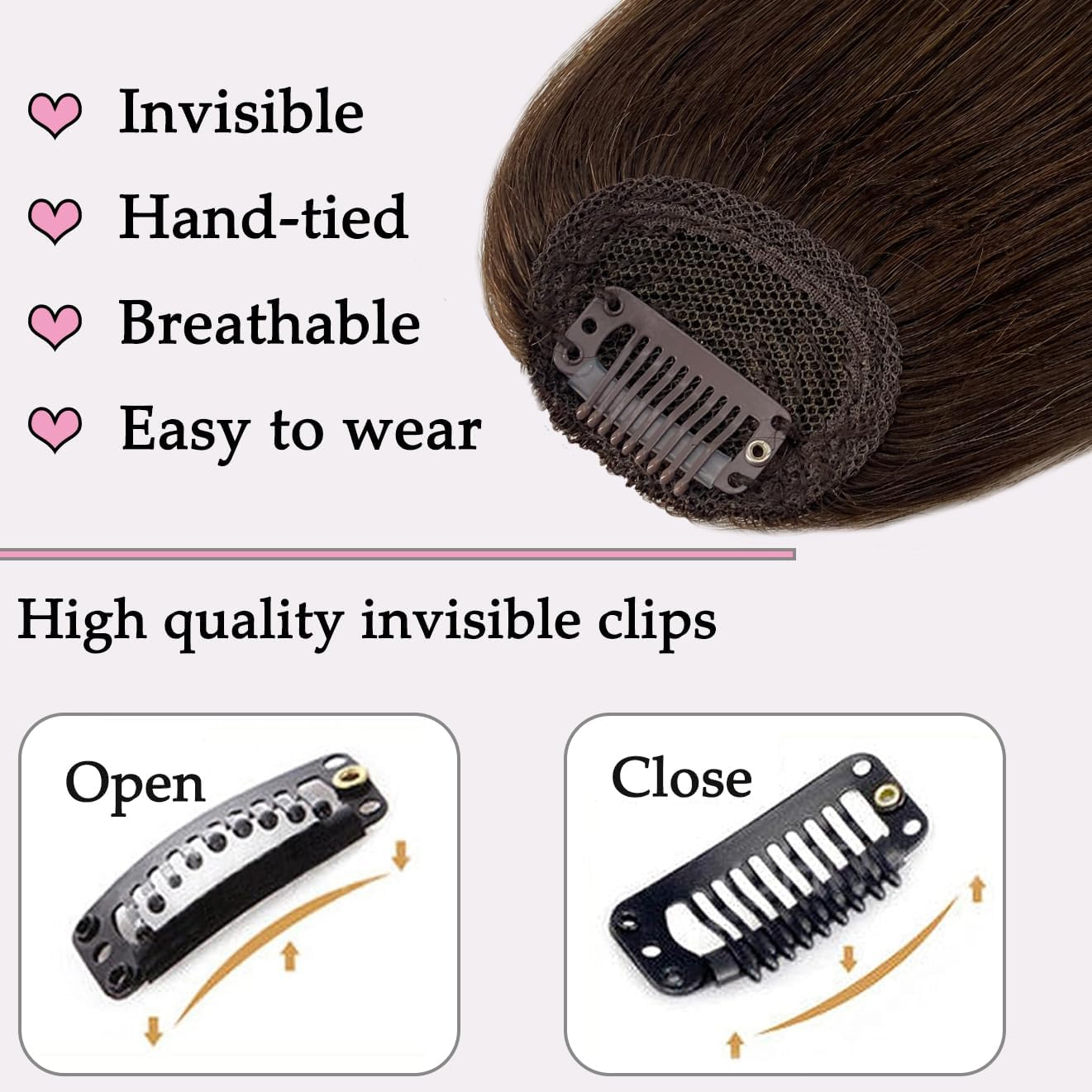 Clip in Bangs Real Human Hair Dim Clip in Bangs Fake Front Bangs Extensions for Women Dark Brown image number 1