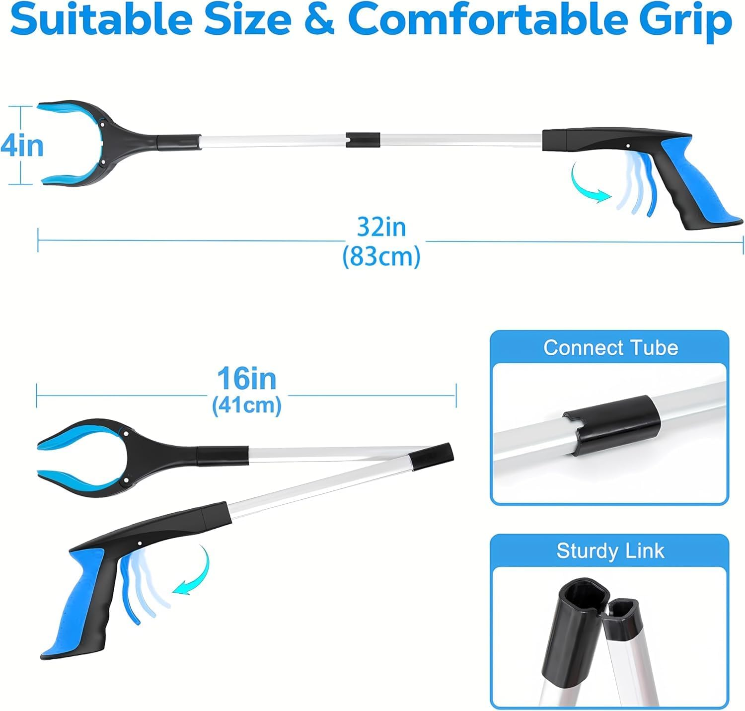 Grabber Reacher Tool - 32&rdquo; Extra Long Foldable Gripper and Reaching Tool - Heavy Duty Pick up Stick Grabbers for Seniors, Trash, Surgery Recovery Must Haves Gifts (Blue) image number 1