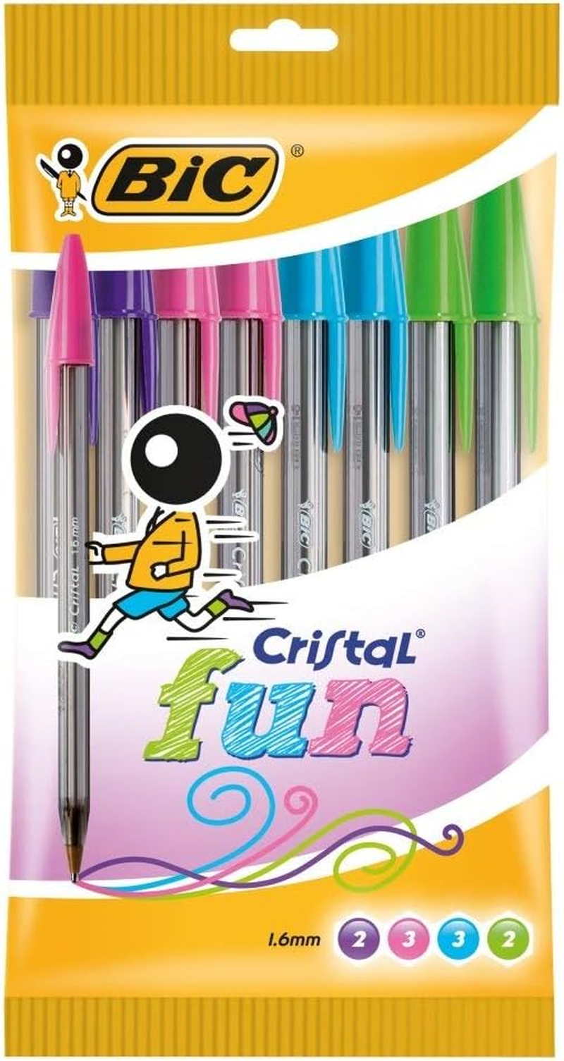 Bic Cristal Fun Ballpoint Pens with Wide Tip (1.6Mm) Pens for Colourful Writing in Assorted Colours, Box of 20