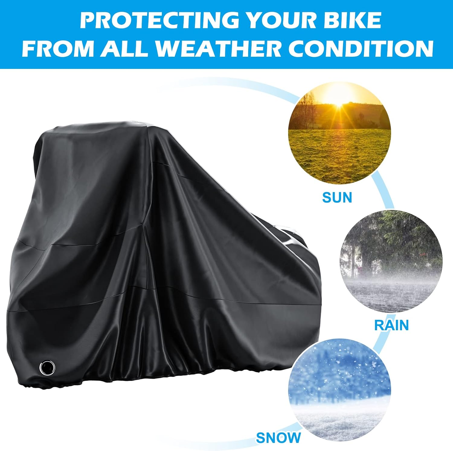 MOPHOTO Bike Cover Adult Tricycle Cover for Outdoor Bicycle Storage, Heavy Duty Ripstop Material, Waterproof & Anti-Uv - Black  Orange image number 5