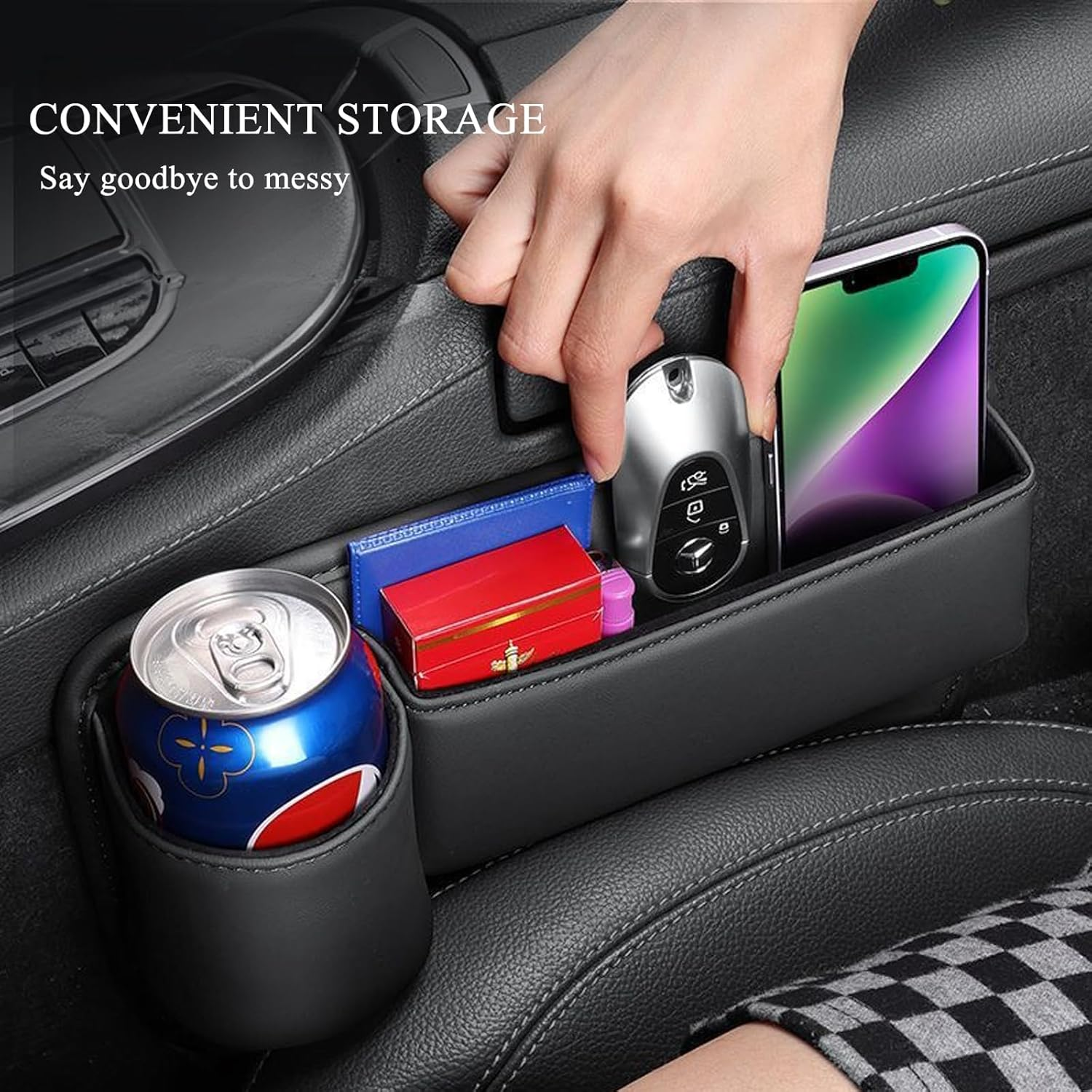 Cozioz Universal Car Seat Gap Catcher with Cup Holder &ndash; Organizer Storage for Cars, Trucks & Suvs, Stops Things from Dropping between Seats (Black, Driver + Passenger) image number 2