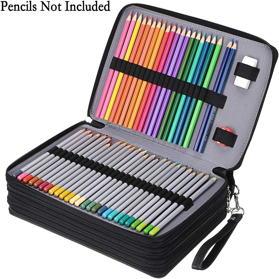 200 Slots Colored Pencil Organizer - Deluxe PU Leather Pencil Case Holder with Removal Handle Strap Pencil Box Large for Colored Pencils Watercolor Pencils (Slots Black) - Black Flamingo image number 6
