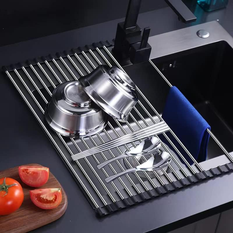 Dish Drying Rack Roll Up, over the Sink Dish Drying Rack Kitchen Rolling Dish Drainer, Foldable Sink Rack Mat Stainless Steel Dish Drying Rack for Kitchen Sink Counter Storage Organizer image number 3