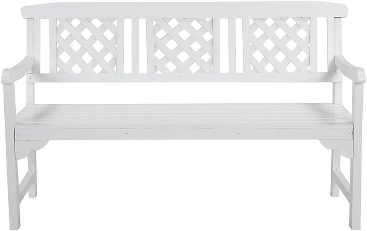 Garden Wood Bench Relax Outdoor Seating Sturdy Lounge Furniture Long Lounger with Lattice Pattern and Armrest for Patio Porch Yard Terrace Balcony Deck 144Cm Length - White image number 7