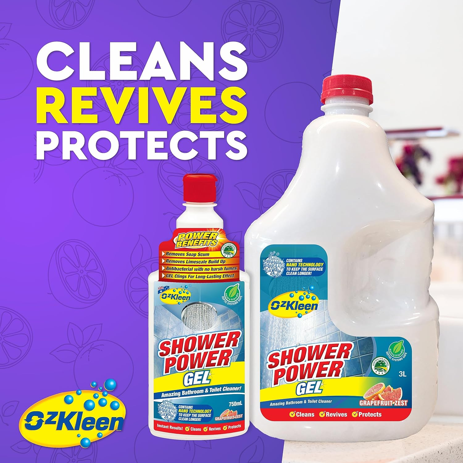 Ozkleen Shower Power Gel Grapefruit & Lime 3LTR + 750Ml FREE PROMOTION &ndash; Bathroom & Shower Cleaner - Surface Cleaning Gel image number 3