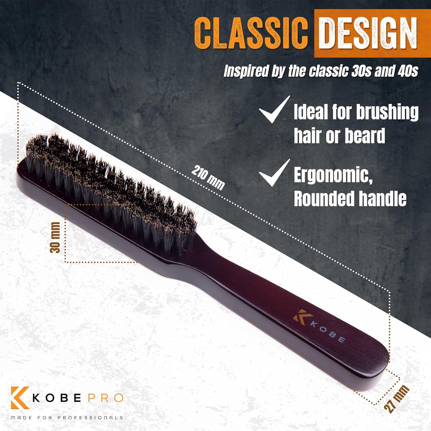 Kobe Professional Men'S Beard and Fade Brush - Men&rsquo;S Boar Bristle Hair Brush/Beard Brush - for Fading & Moustache Styling (Stewart) image number 1