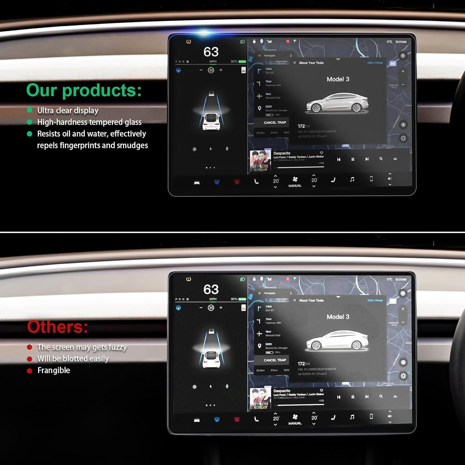 Screen Protector for Tesla Model 3 Highland New Edition 2024, with Precise Alignment Film Tools, Anti-Scratch High-Hardness Ultra Clear Tempered Glass Protection Seamlessly Integrates with the Tesla 15" Centre Touchscreen image number 3