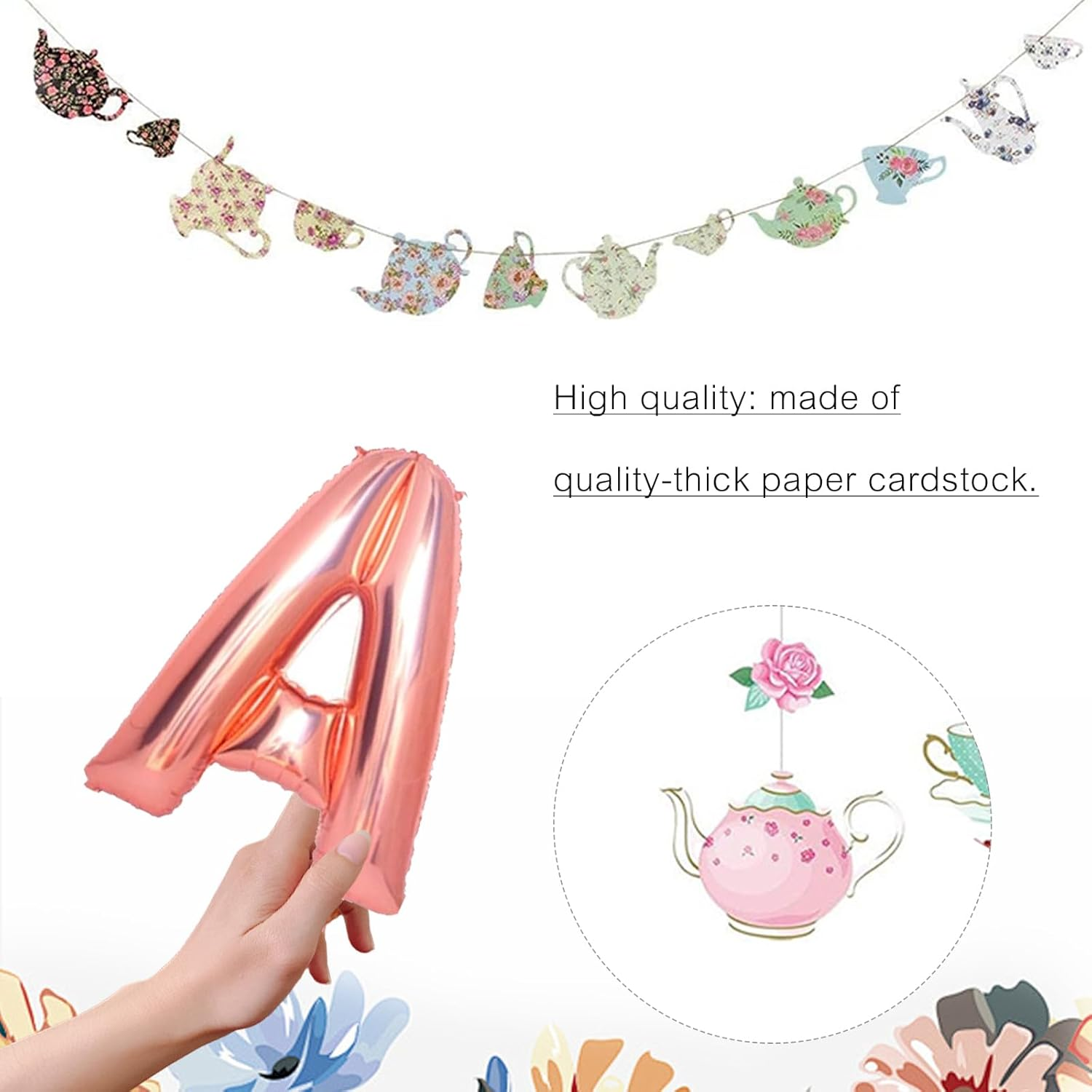 Tea Party Decorations Teapot & Teacup Party Decorations, LET'S PAR TEA Foil Balloon Decorations Princess Tea Party Decorations Tea for Two Party Decorations Suitable for Girls Birthday Party Supplies image number 6