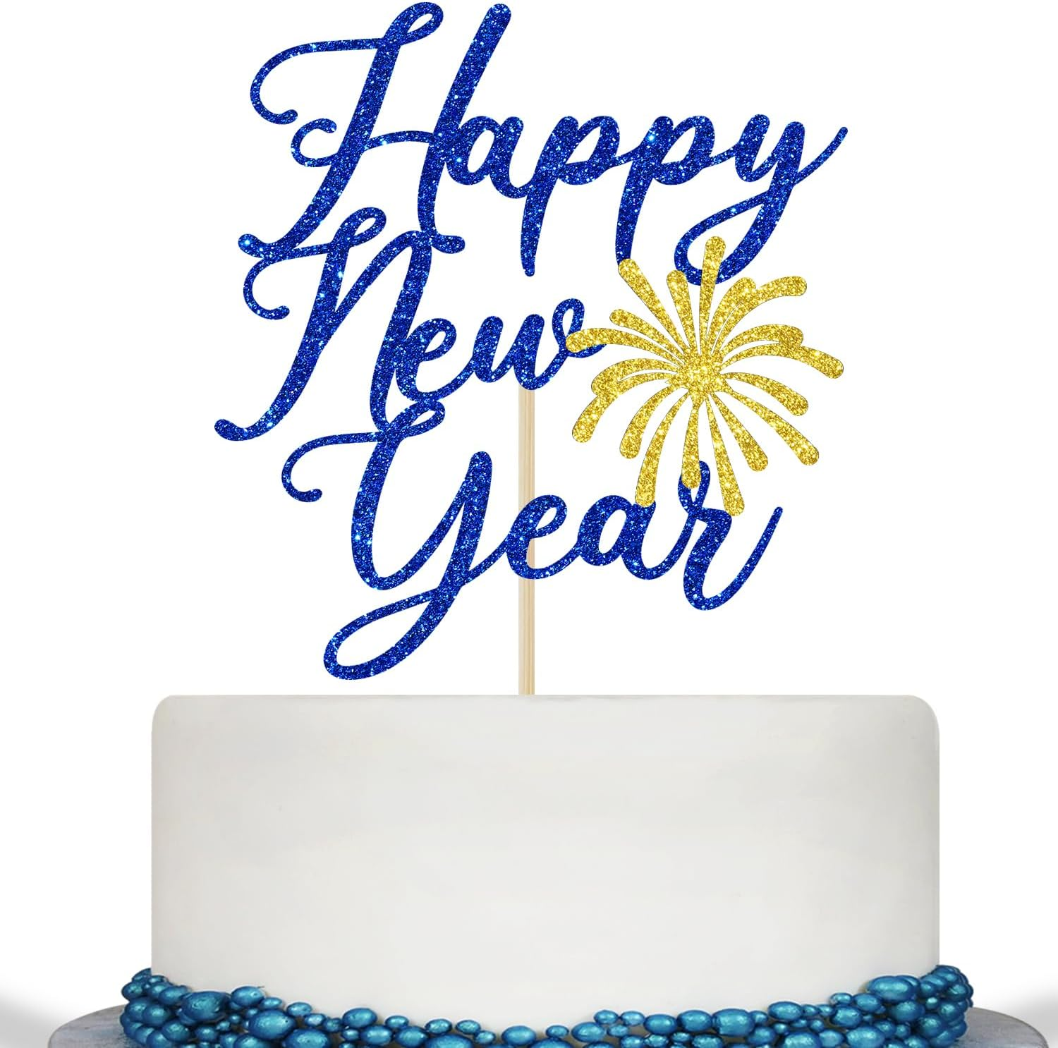 Happy New Year Cake Topper, 2025 Happy New Year Decorations, Hello 2025, Cheers 2025, New Years Eve Party Decorations Supplies, Blue Glitter image number 3