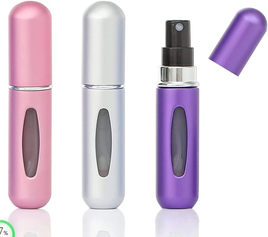 HINNASWA Portable Mini Refillable Perfume Empty Spray Bottle Atomizer Bottom Refill Pump Case for Traveling and Outgoing 3 Pcs Pack of 5Ml (Purple, Pink, Silver) image number 6