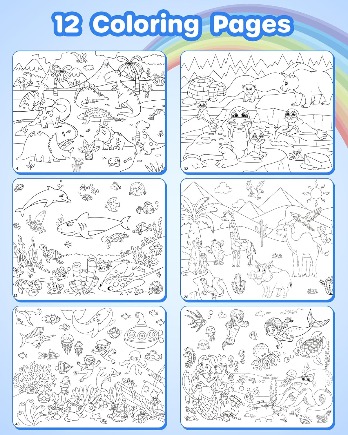 D-Fantix Animal Sticker Book for Kids, Dinosaur Unicorn Mermaid Farm 12 Unique Scenes and 500+ Stickers, Toddler Airplane Travel Road Trip Essentials Activity Book, Arts & Crafts Ages 3-8 image number 5