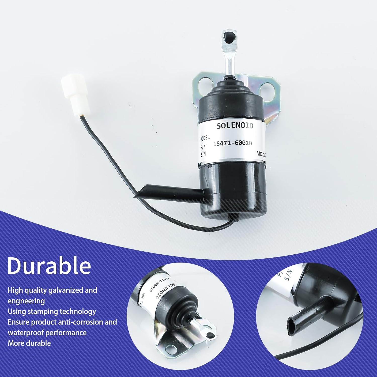 KD KISONIED 15471-60010 Fuel Shut off Solenoid 052600-1000 15471-60013 Replacement for Kubota R400B R410 R410B R420 R510 R510B R520 Tractor Part Generator Stop Solenoid 12VDC image number 4