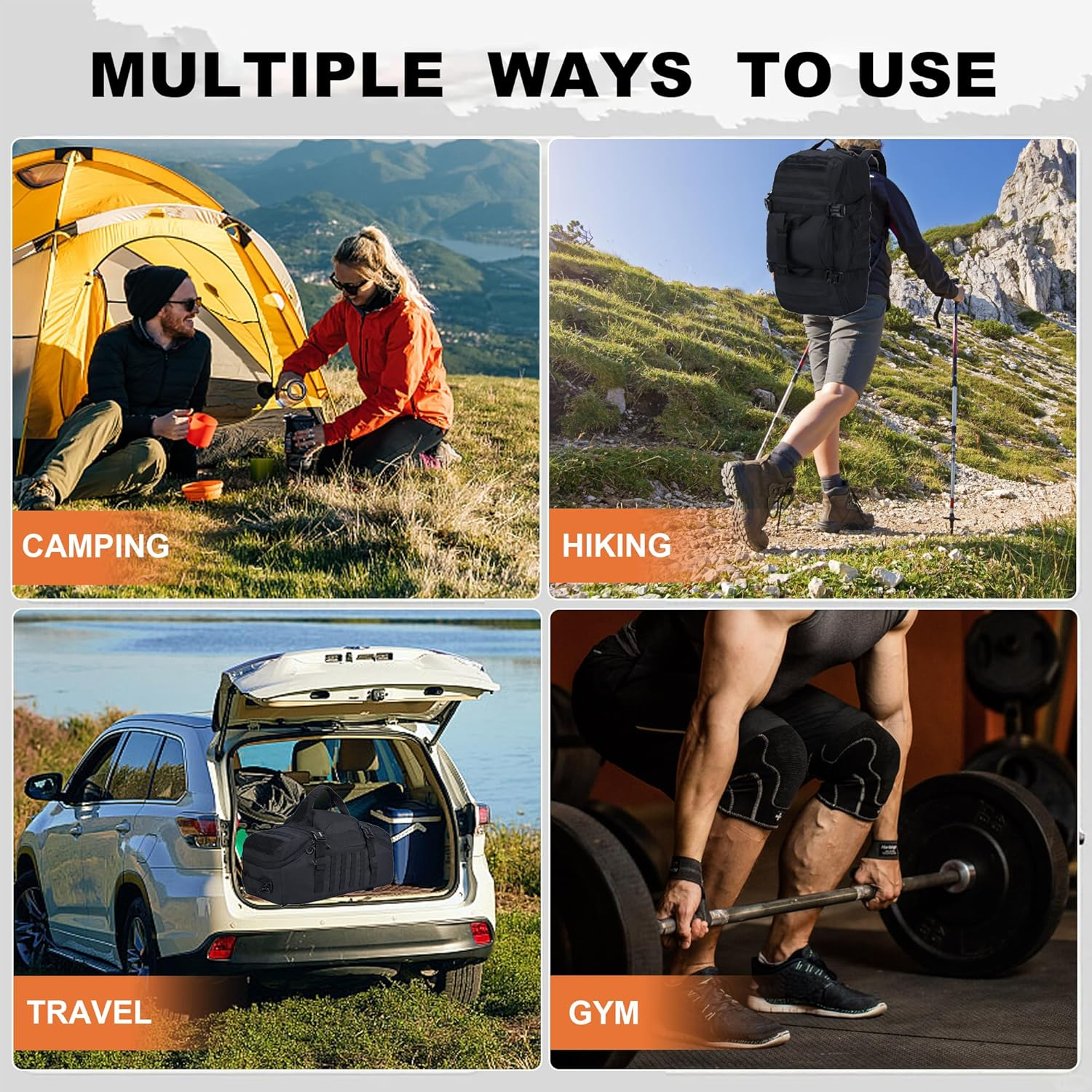 PAIWPHLI Gym Bag Duffle Bags Backpack Travel Duffle Bag with Weekend Overnight Bag for Outdoor Camping Hunting, Black, 80L, Duffel Bag image number 4