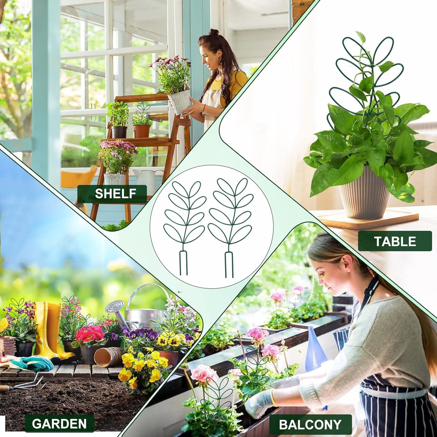 4 Pcs Indoor Plant Support, Leaf-Shaped Trellis, Climbing Plant Stand, Houseplant Decoration, Green image number 5