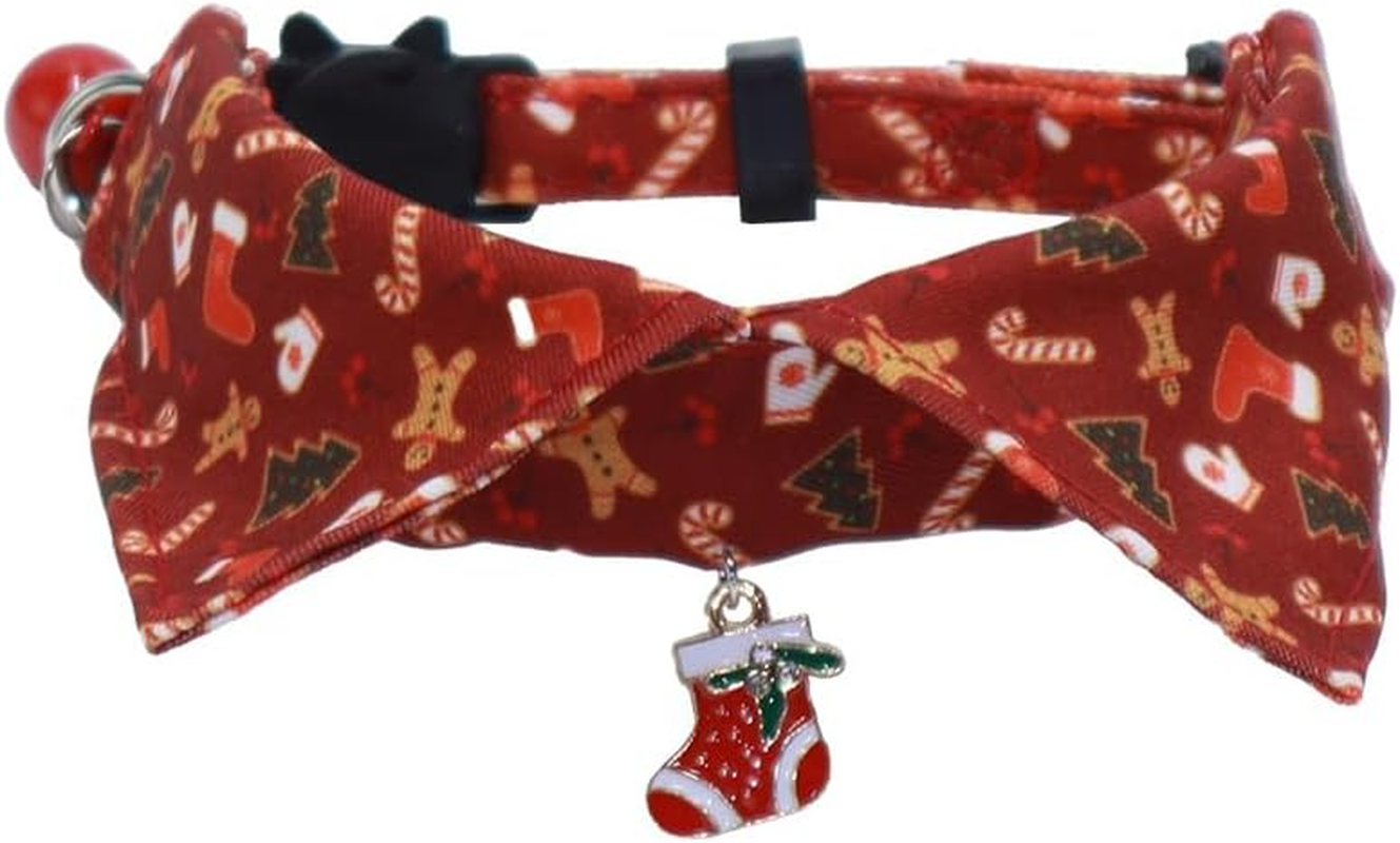 2Pcs Christmas Kitten Collars, Christmas Cat Collar Breakaway Cat Collars Santa Candy Snowflake Red Green Cat Collars Cute Holiday Cats Collar Xmas Accessories for Pets (Green, Red, 1Cm*（18~28Cm）) image number 1