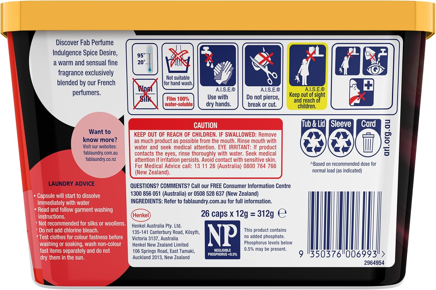 Fab Spice Desire Laundry Triple 26 Capsules 312 G