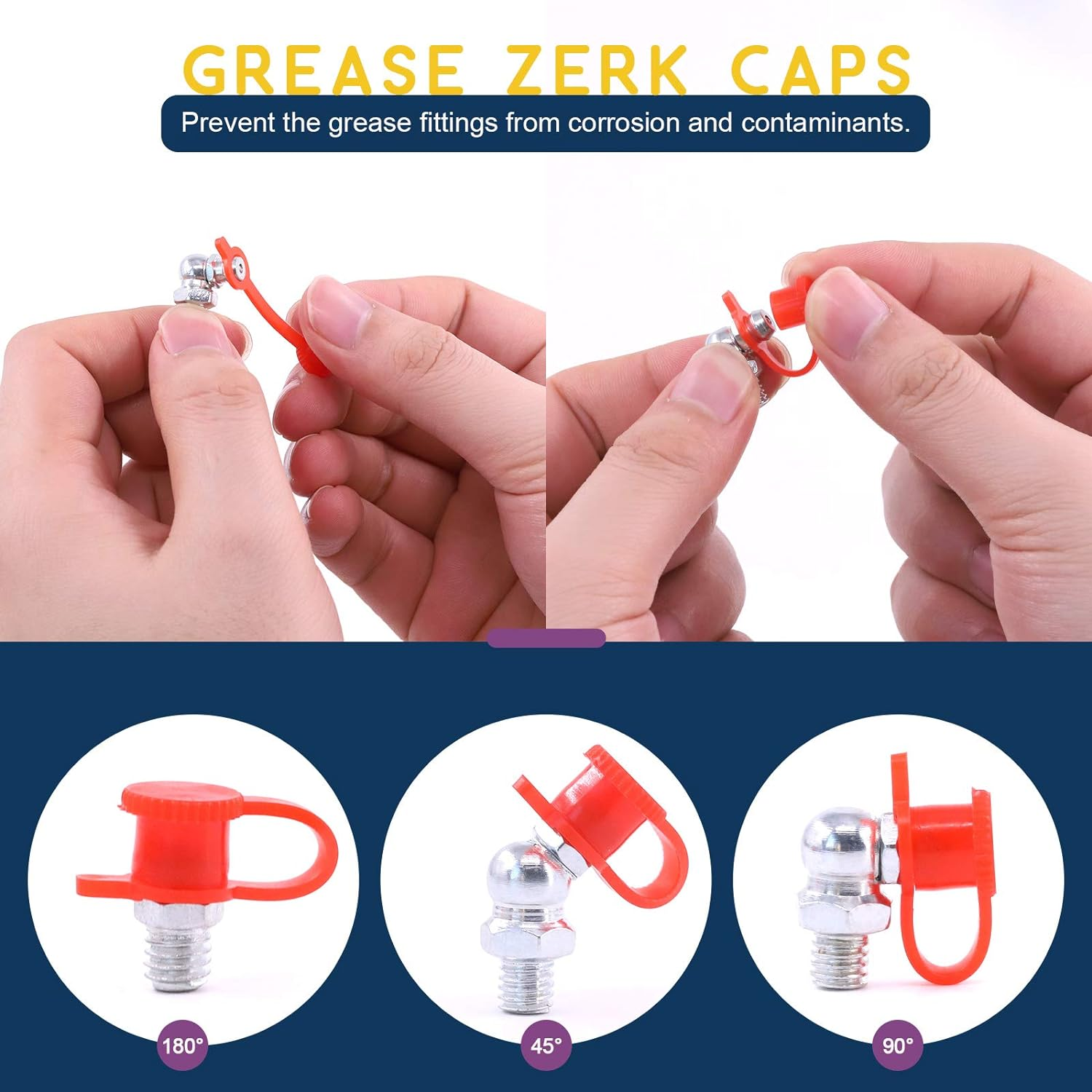 Swpeet 245Pcs SAE & Metric Grease Nipple Assortment Kit, Hydraulic Grease Fittings Standard with Plastic Grease Fitting Cap &ndash; 1/4", 1/8" M6 M8 M10 Straight, 90 Degree, 45 Degree Angled Grease Zerks image number 2