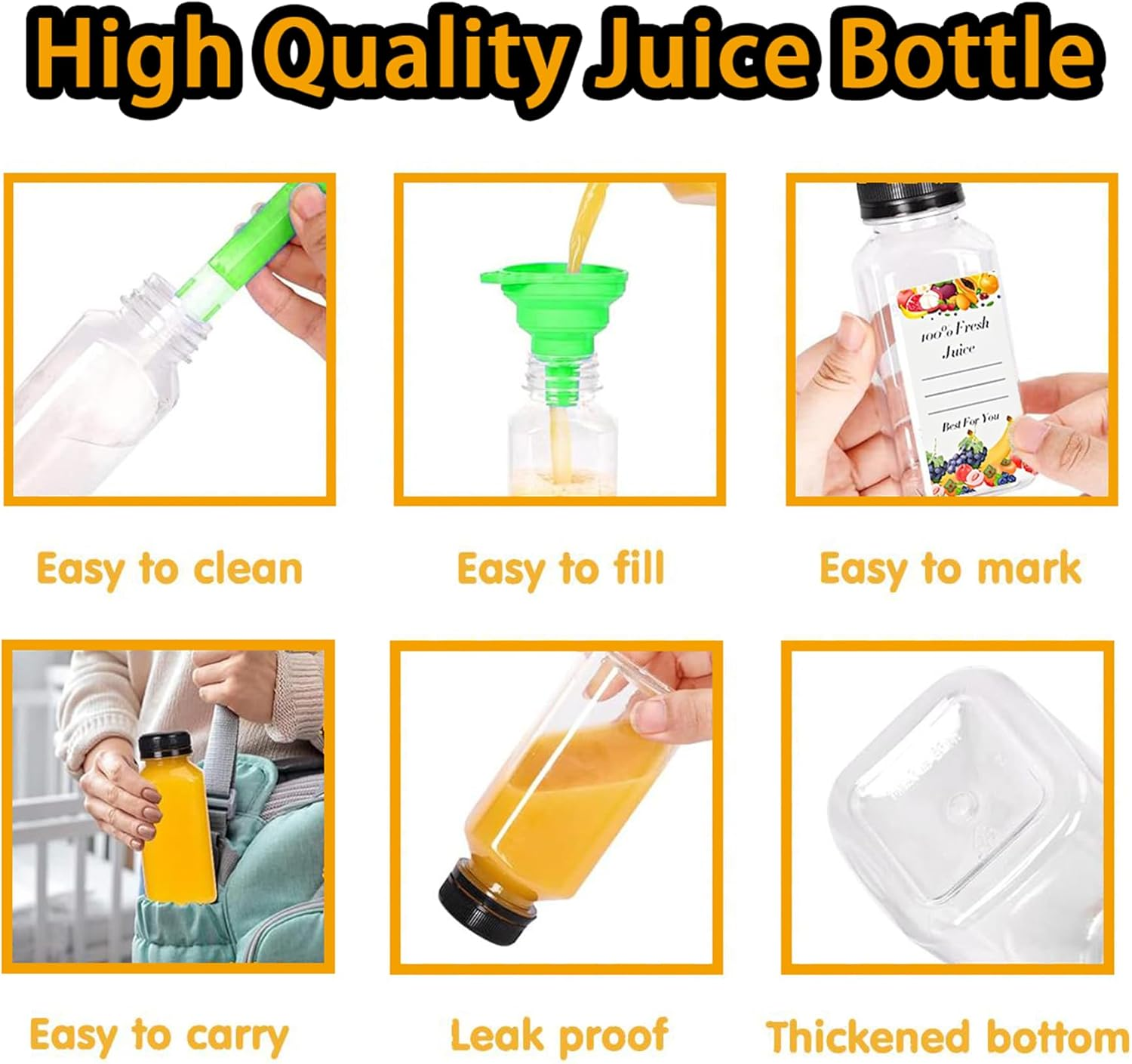 FORYUSE 50Pack 250Ml Plastic Juice Bottles with Caps Clear Reusable PET Containers for Juicing, Milk, Smoothie, Drink with Tamper Proof Lids, Labels, Bottle Brush