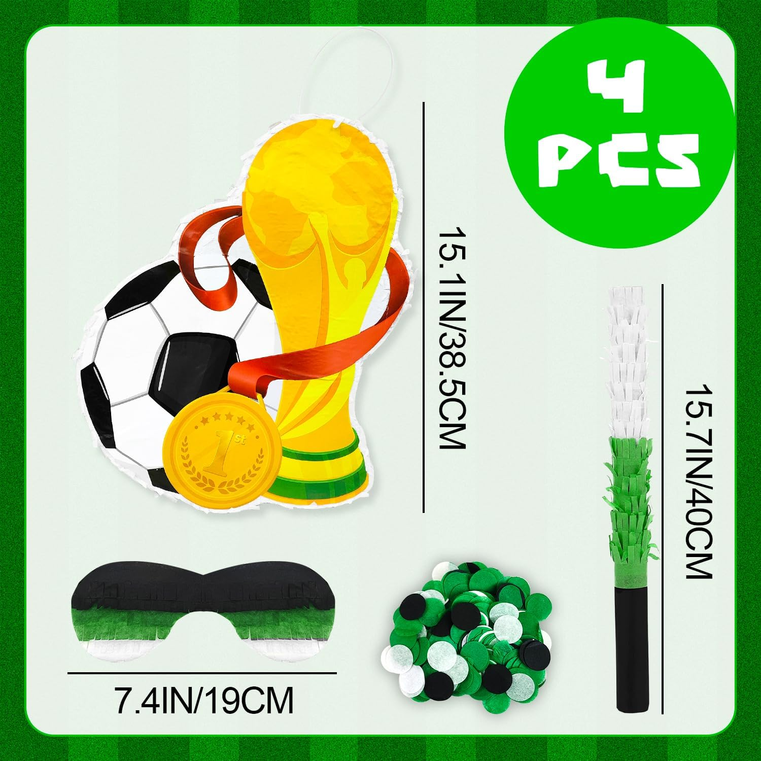 Soccer Ball Pinata, 4 Pcs Soccer Pinatas Bundle - 15.1'' Soccer Theme Pi&ntilde;ata, Soccer Party Pinata Stick & Soccer Party Games Blindfold Etc Sports Supplies image number 1
