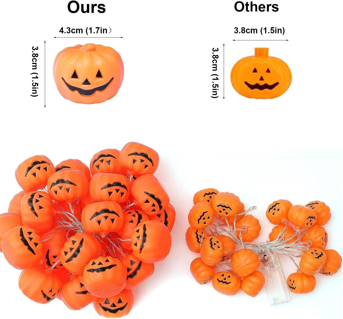 Halloween String Lights, 30 LED Pumpkin Lanterns Lights, Orange Pumpkin Lights with 2 Lighting Modes, LED Pumpkin Lights, Holiday Lights for Home Indoor Outdoor Halloween Decorations (4.5M) image number 2