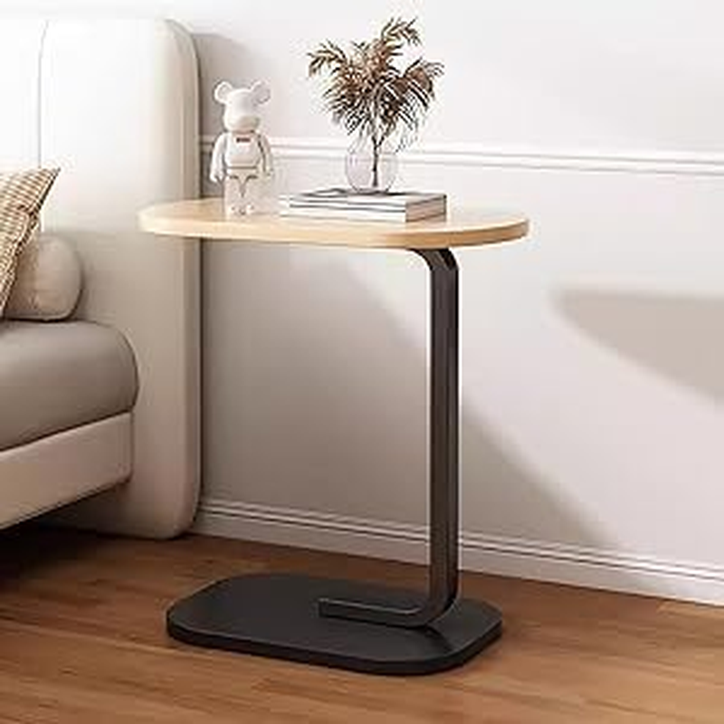TOMVAES End Table Sofa Side Table Standing Desk Coffee Table with Rigid Steel Pipe C Shaped round Desktop Night Stand for Livingroom, Bedroom (Wood) (Wood) image number 5