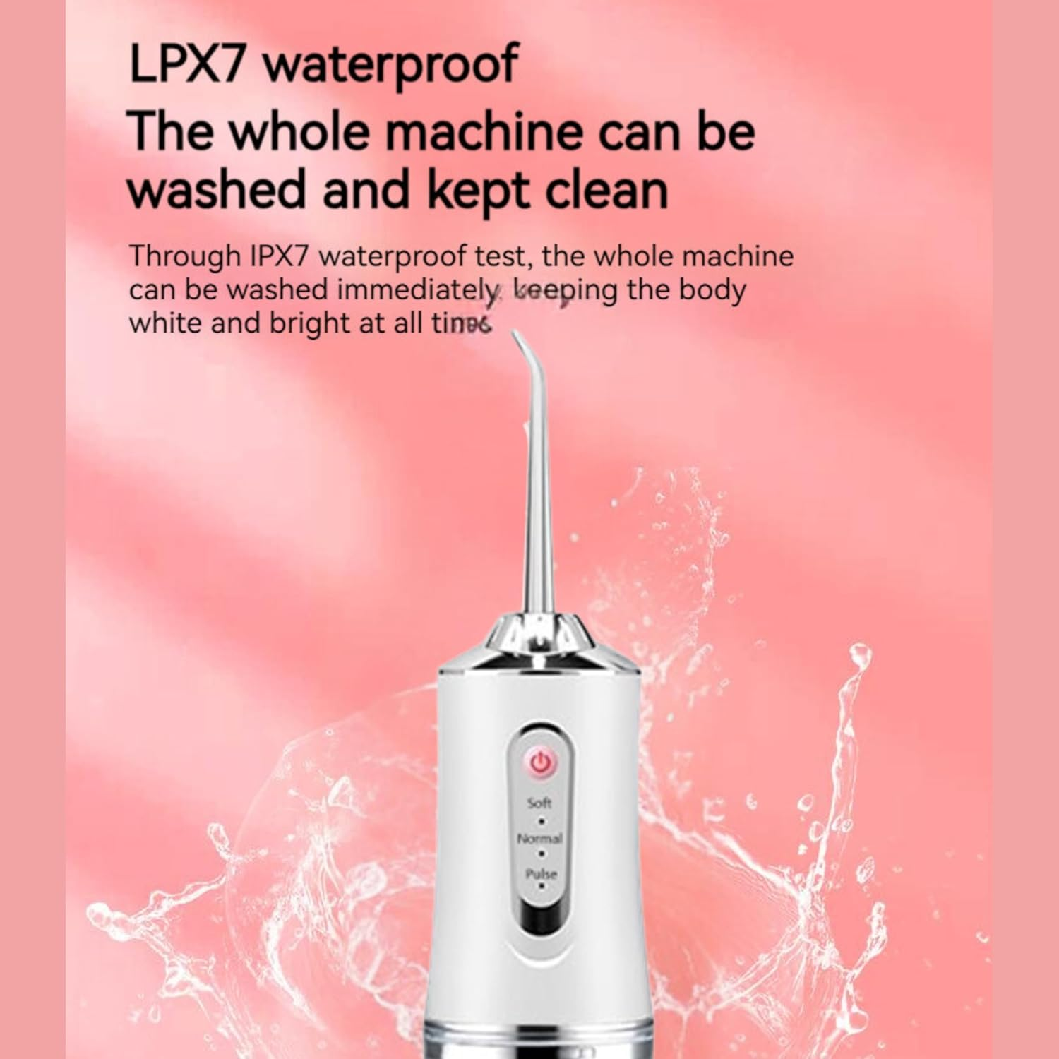 Water-Flosser-Teeth-Cleaner, Rechargeable - Waterproof, Portable Cordless Dental Oral Irrigator, Water Flossers for Teeth, 3 Modes 4 Nozzles, for Home&Travel (Pink) image number 2