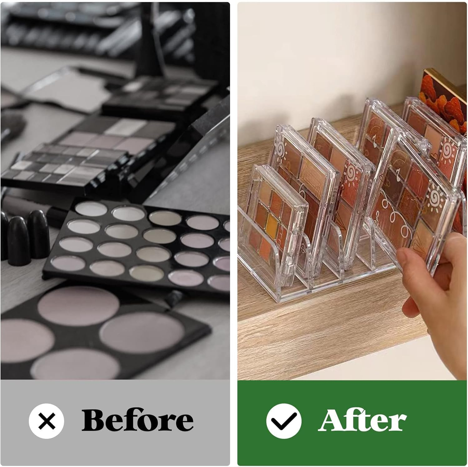 SYGELER 2 Pack Acrylic Makeup Eyeshadow Palette Organizer, 7-Slot Cosmetic Display Case for Eyeshadow Palettes, CD, Phone Case, Facial Masks | Clear Storage Holder Set image number 1